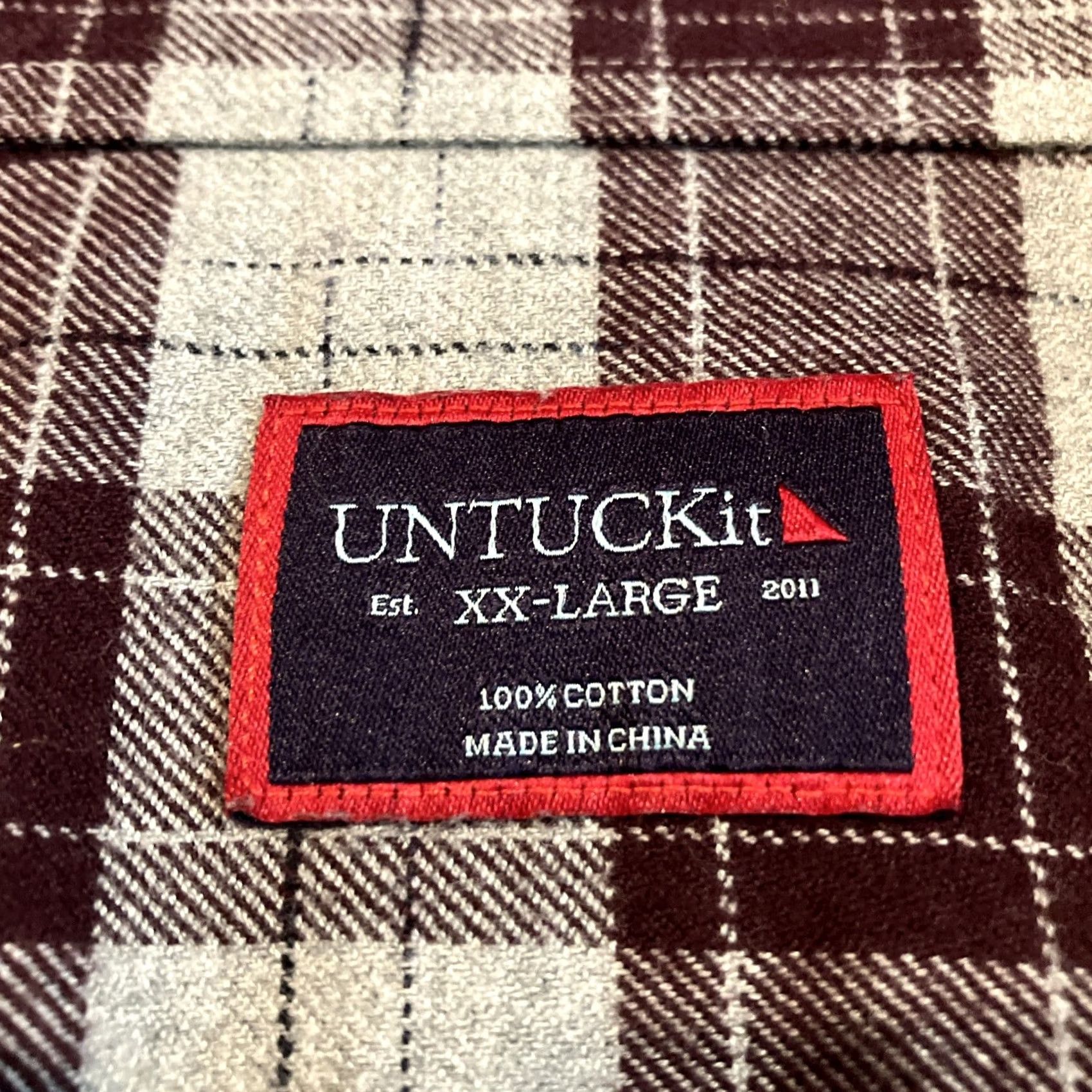 UNTUCKit UNTUCKit Shirt Men XXL Plaid Flannel Long Sleeve Button Down Gray Maroon Button-Up Slim Cotton 100% Regular Collared Crew Neck? Size US XXL / EU 58 / 5 - 2 Thumbnail
