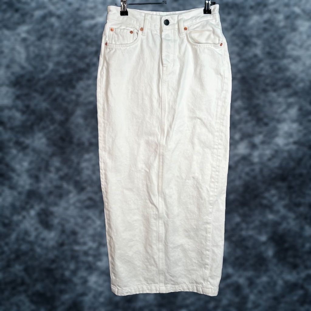 WARDROBE.NYC VINTAGE Wardrobe NYC Skirt Adult Womens 25 White Denim 100% Cotton Maxi Size 42" / US 20 - 1 Thumbnail