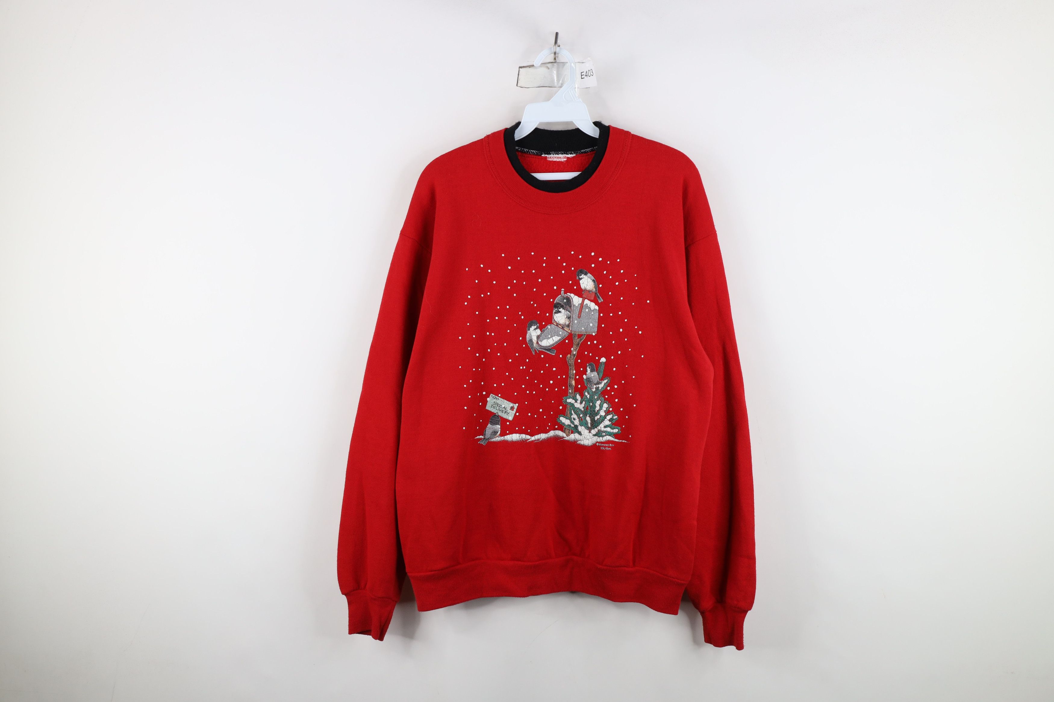 Vintage Vintage 90s Streetwear Winter Snow Birds Sweatshirt Red USA Size M / US 6-8 / IT 42-44 - 1 Thumbnail