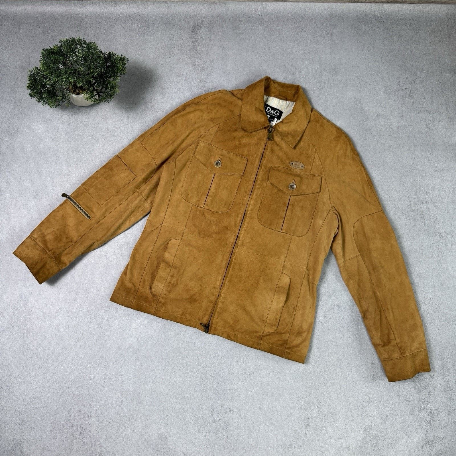 Dolce Gabbana Men Leather Suede Jacket Beige Size 50
