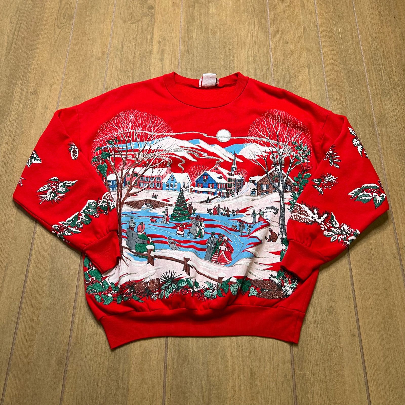Vintage Vintage 90s Holiday Sweater Sz Medium Red Crewneck AOP Size M / US 6-8 / IT 42-44 - 1 Thumbnail