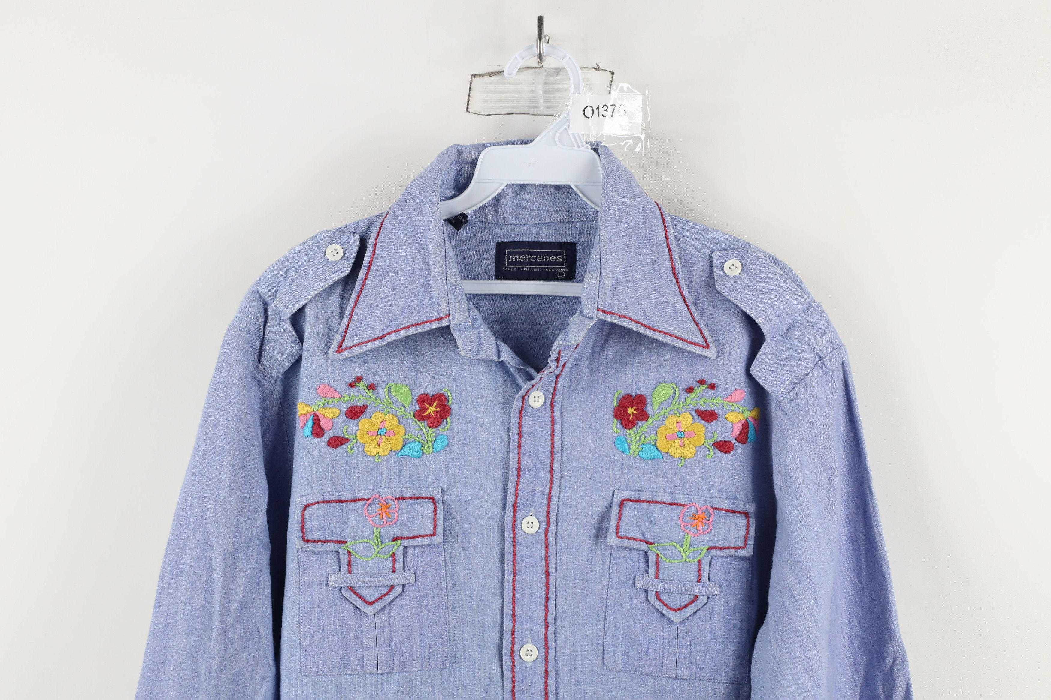 Vintage Vintage 70s Boho Chic Embroidered Military Button Shirt Size L / US 10 / IT 46 - 2 Thumbnail