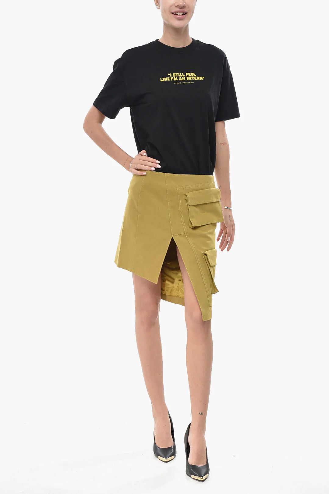 Off-White og1mm0426 Cotton-Blend Cargo Midi Skirt in Yellow Size 27" / US 4 / IT 40 - 4 Thumbnail