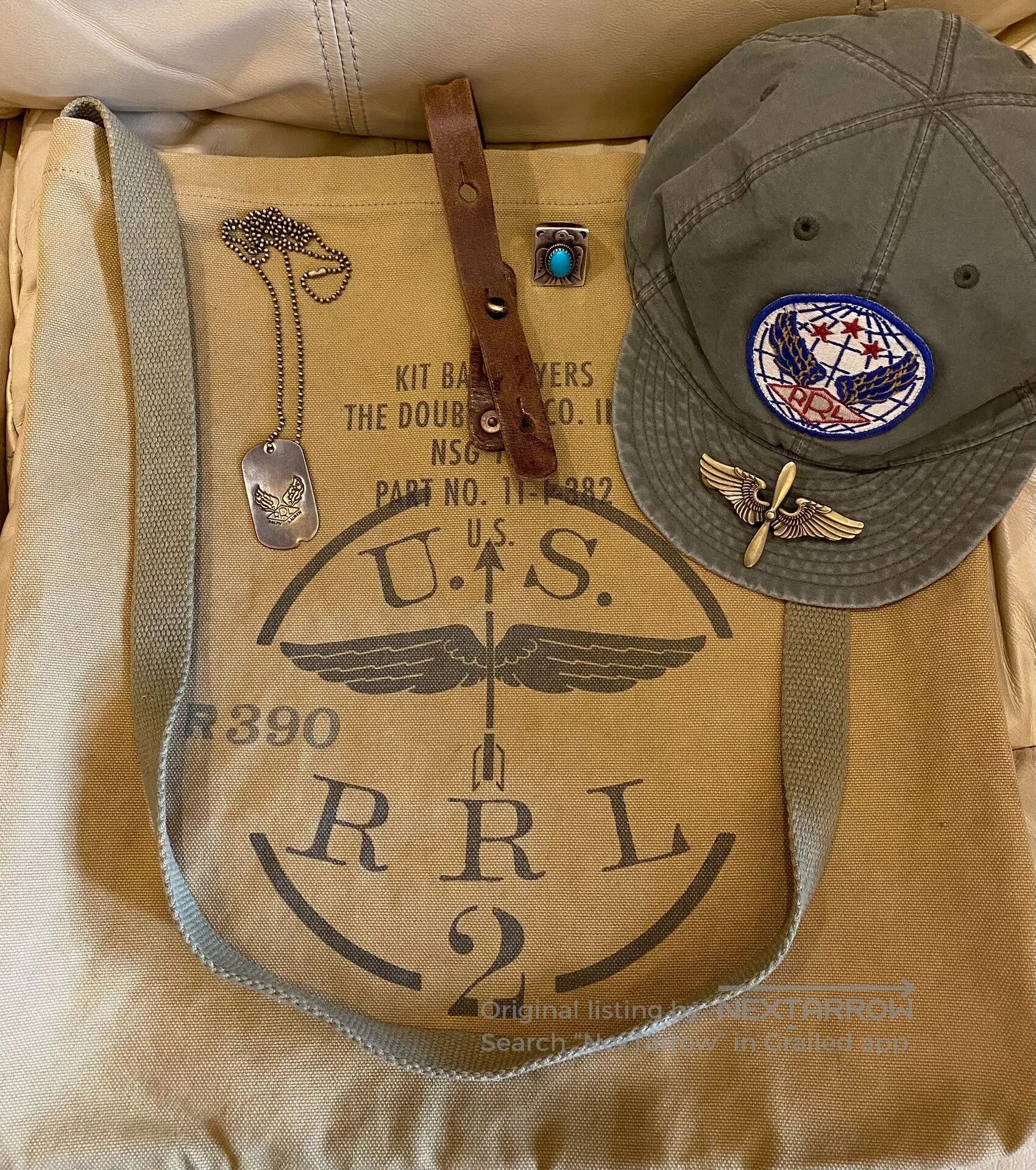 RRL Ralph Lauren vintage olive canvas leather tote bag. Size ONE SIZE - 3 Thumbnail