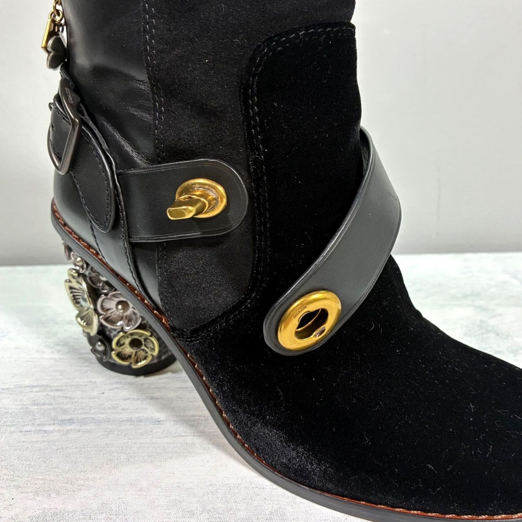Coach Coach Black Leather Suede Women's Bootie Block Heel 5 Size US 9 / IT 39 - 6 Thumbnail