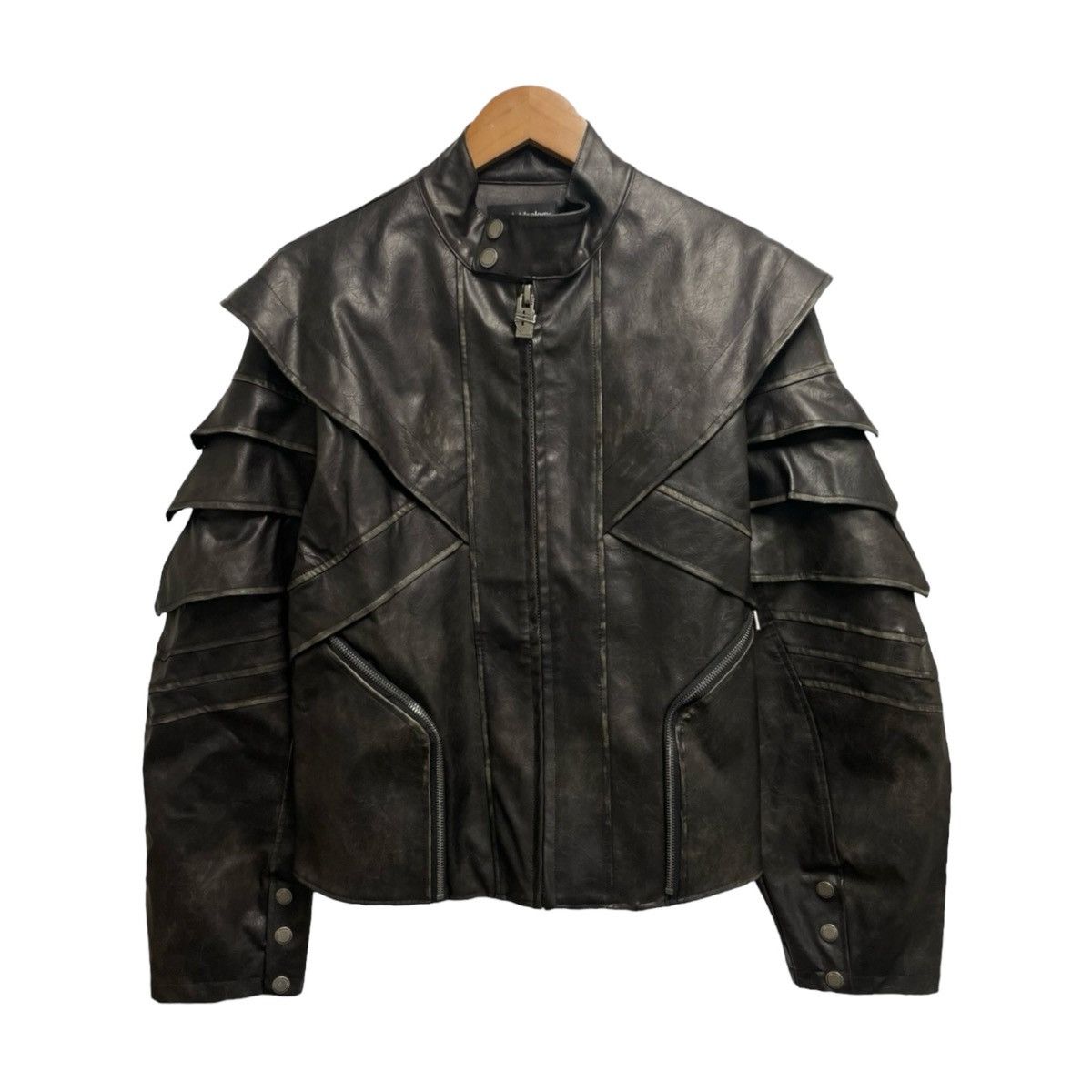image of Issey Miyake Armor Pleat Leather Jacket in Black, Men's (Size Medium)