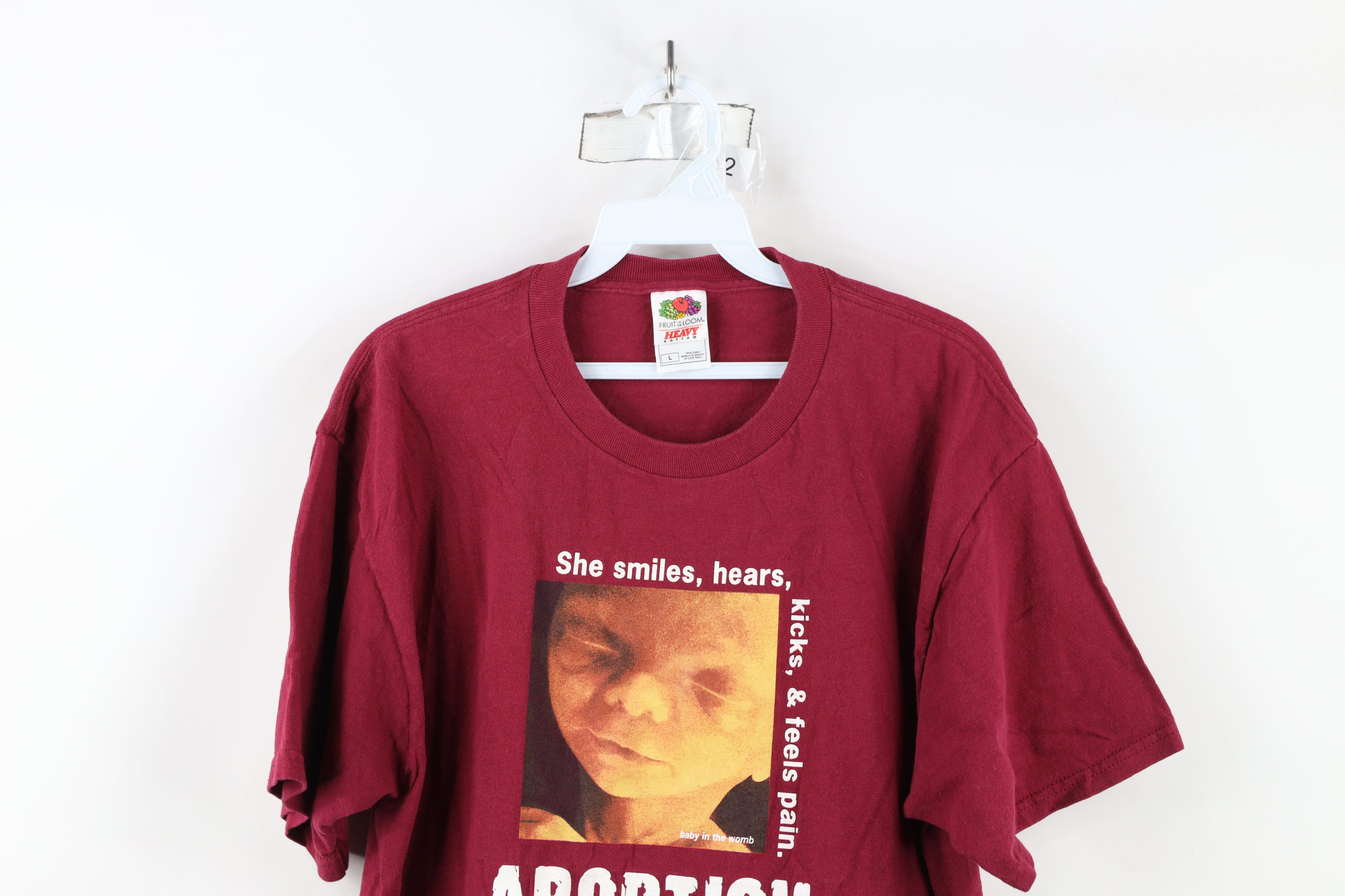 Vintage Vintage 90s Y2K Spell Out Abortion Kills Kids T-Shirt Maroon Size US L / EU 52-54 / 3 - 2 Thumbnail