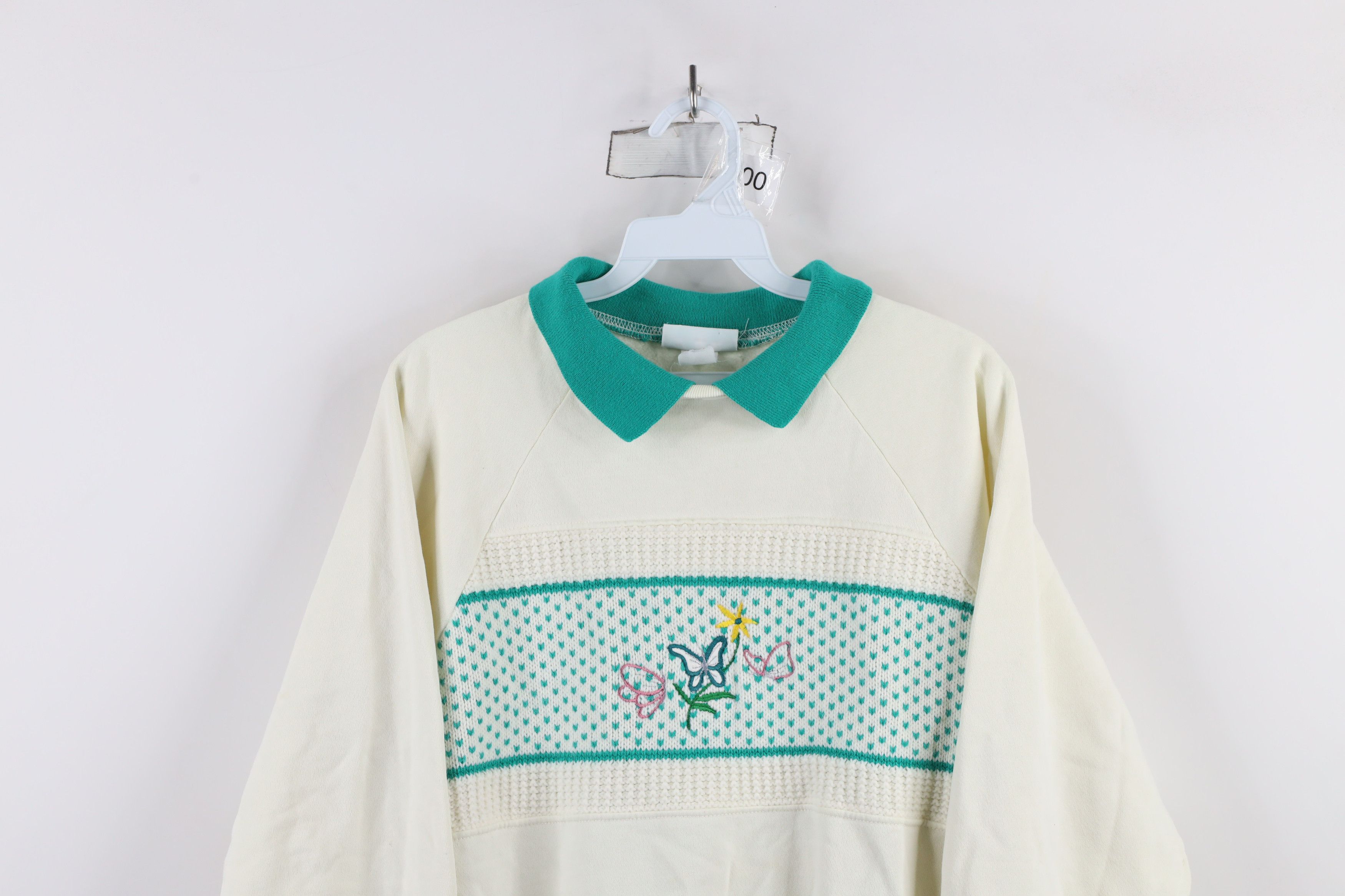 Vintage Vintage 90s Country Primitive Flower Collared Sweatshirt USA Size L / US 10 / IT 46 - 2 Thumbnail