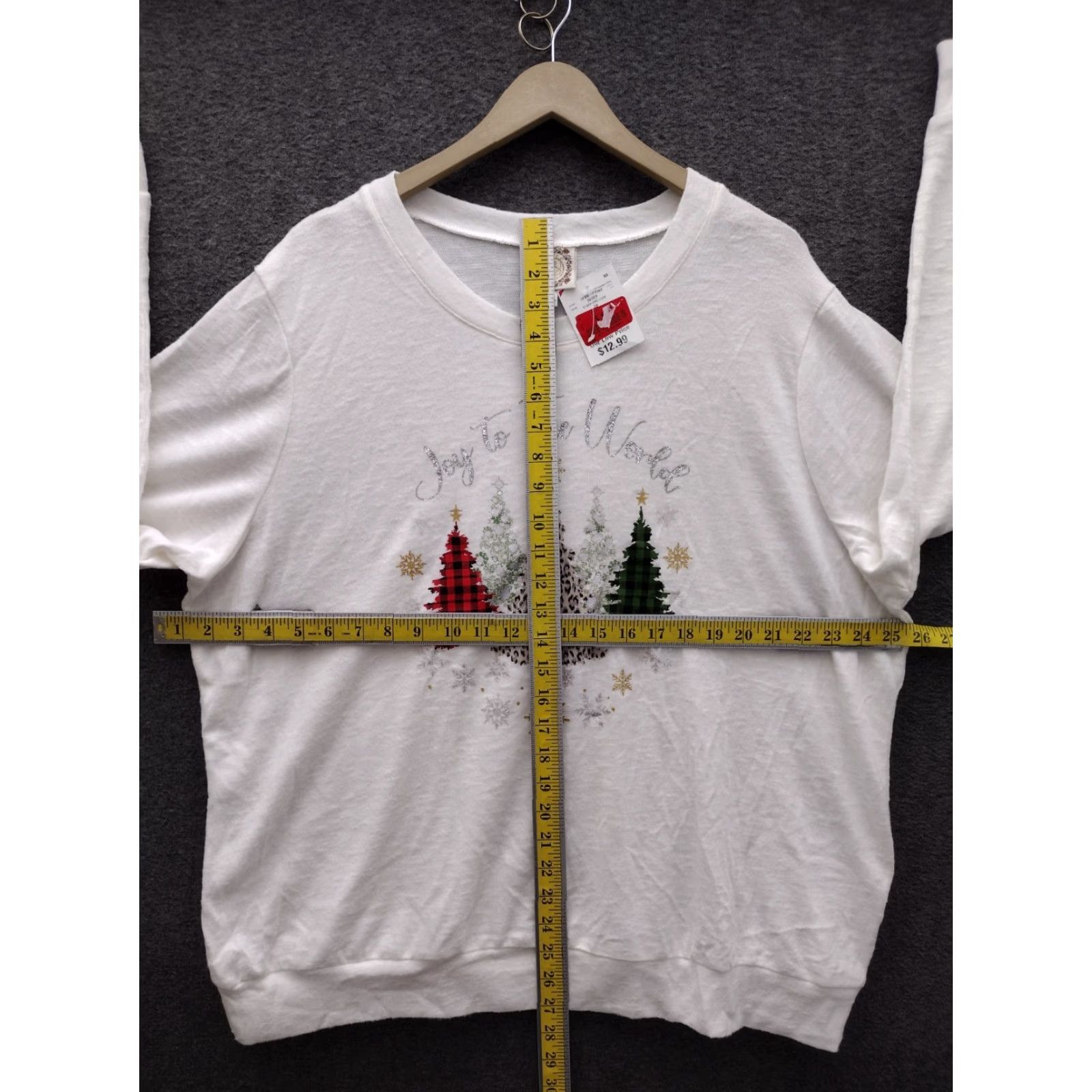 Vintage Tru Self Women’s 2X Joy To The World Christmas Theme Sweatshirt Crew Neck Long Sleeve White Graphic Print Christmas Trees Winter Fall 2XL Womens Size XXL / US 16-18 / IT 52-54 - 4 Thumbnail