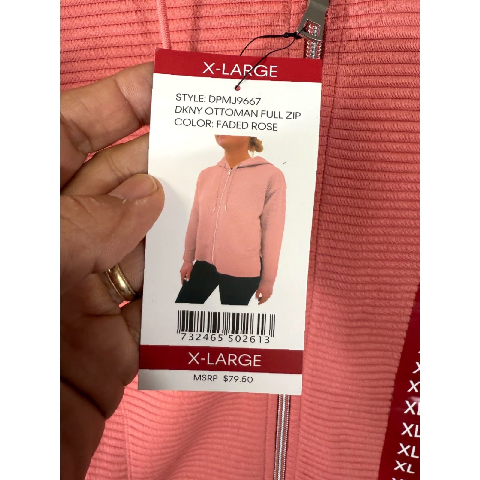DKNY DKNY Ottoman Full Zip Hoodie Womens XL Faded Rose Ribbed Long Sleeve Outdoor NWT Size XL / US 12-14 / IT 48-50 - 7 Thumbnail