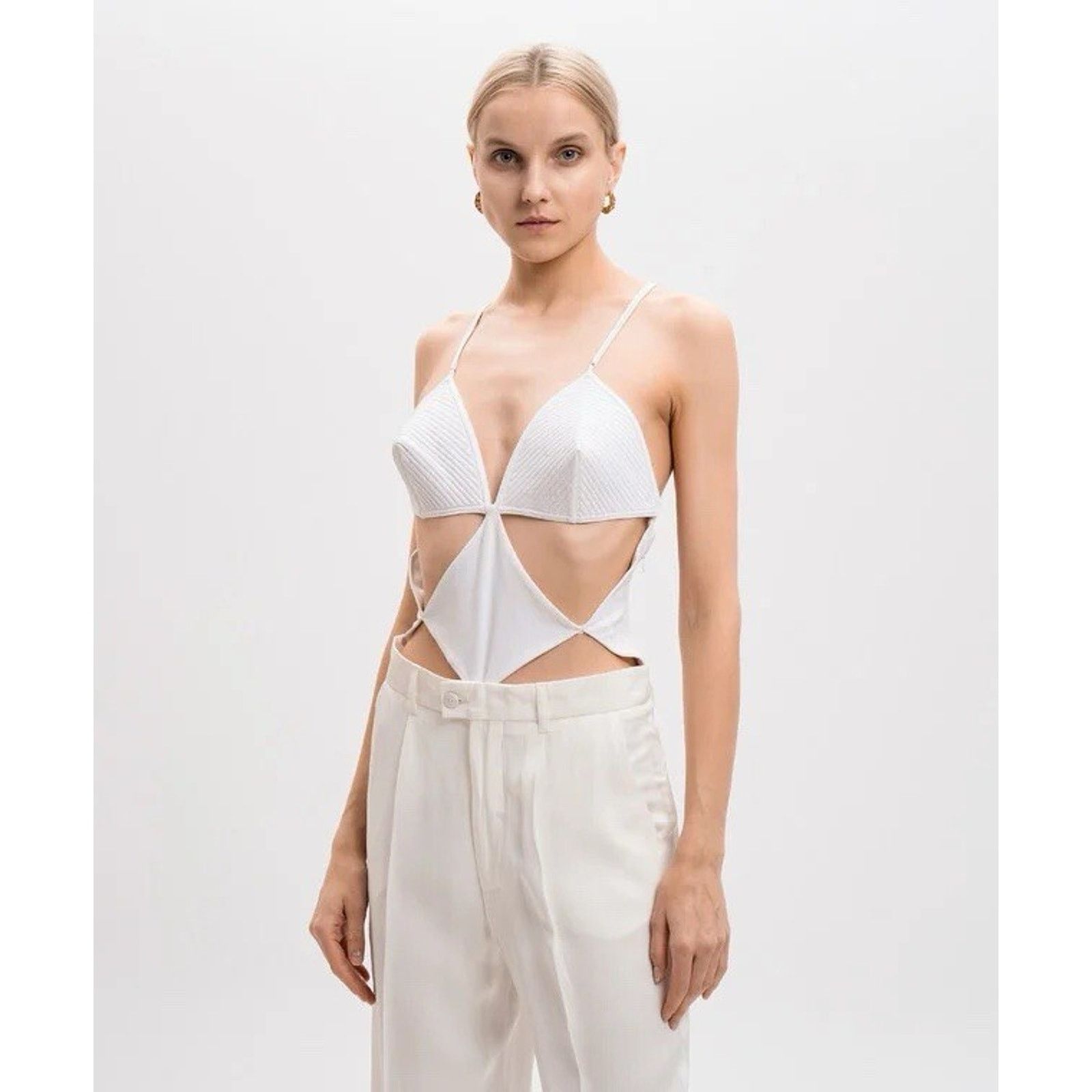 Jean Paul Gaultier Jean Paul Gaultier White bodySuit With Curly Cutouts Women’s Size ONE SIZE - 1 Thumbnail