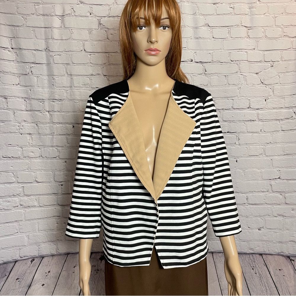 Chicos New Chico's Striped Blocked Moto Jacket Size 1 US M Size M / US 6-8 / IT 42-44 - 3 Thumbnail