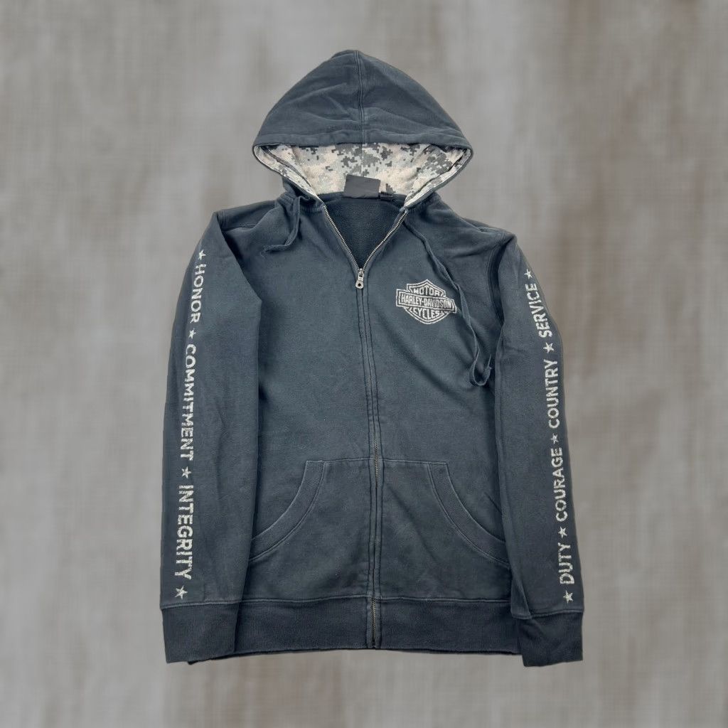 Harley Davidson VINTAGE Harley-Davidson Hoodie Mens M Gray Full Zip Wounded Warrior Fleece Camo Size US M / EU 48-50 / 2 - 1 Thumbnail