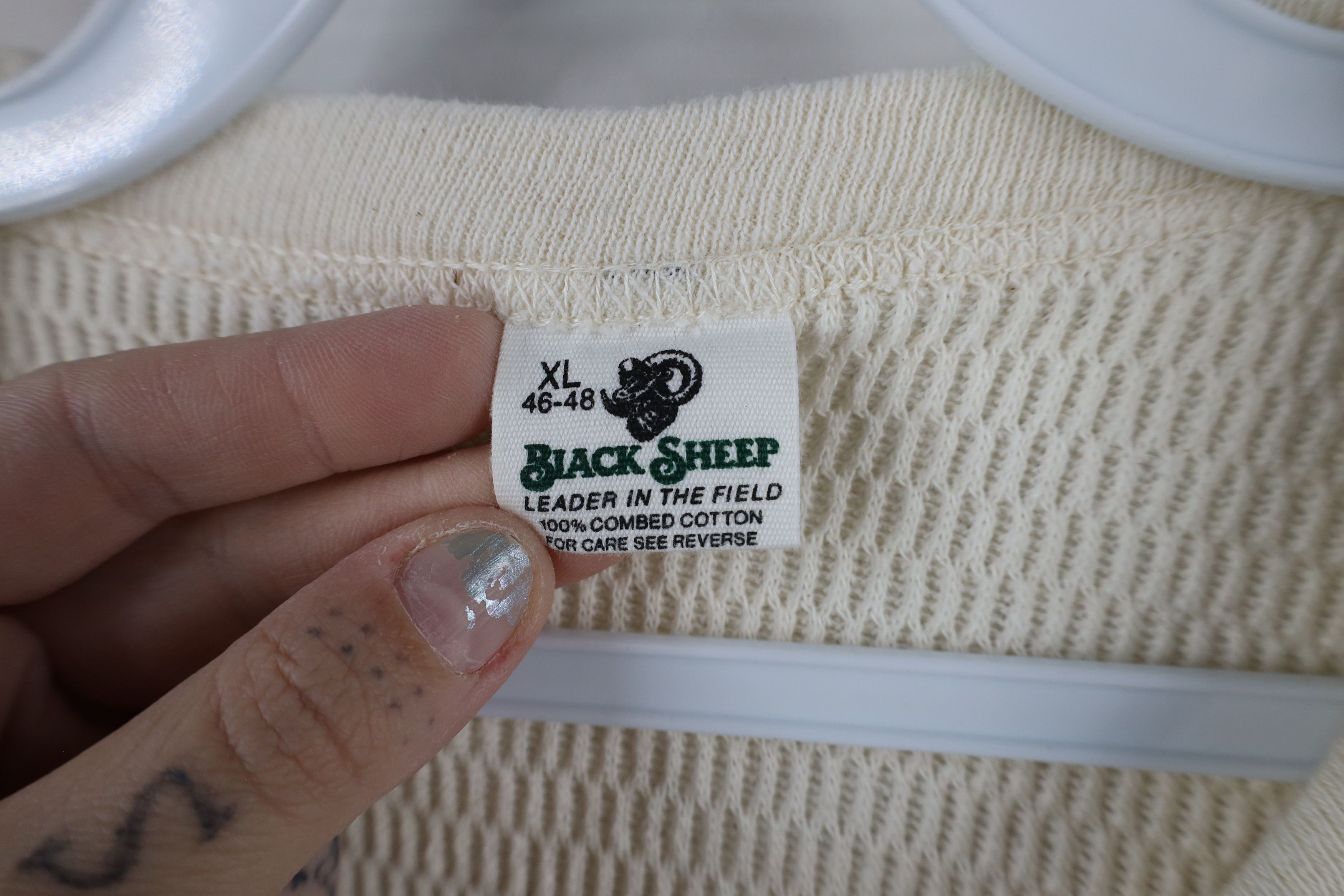 Vintage Vintage 90s Streetwear Knit Long Sleeve T-Shirt Cream USA Size US XL / EU 56 / 4 - 6 Thumbnail