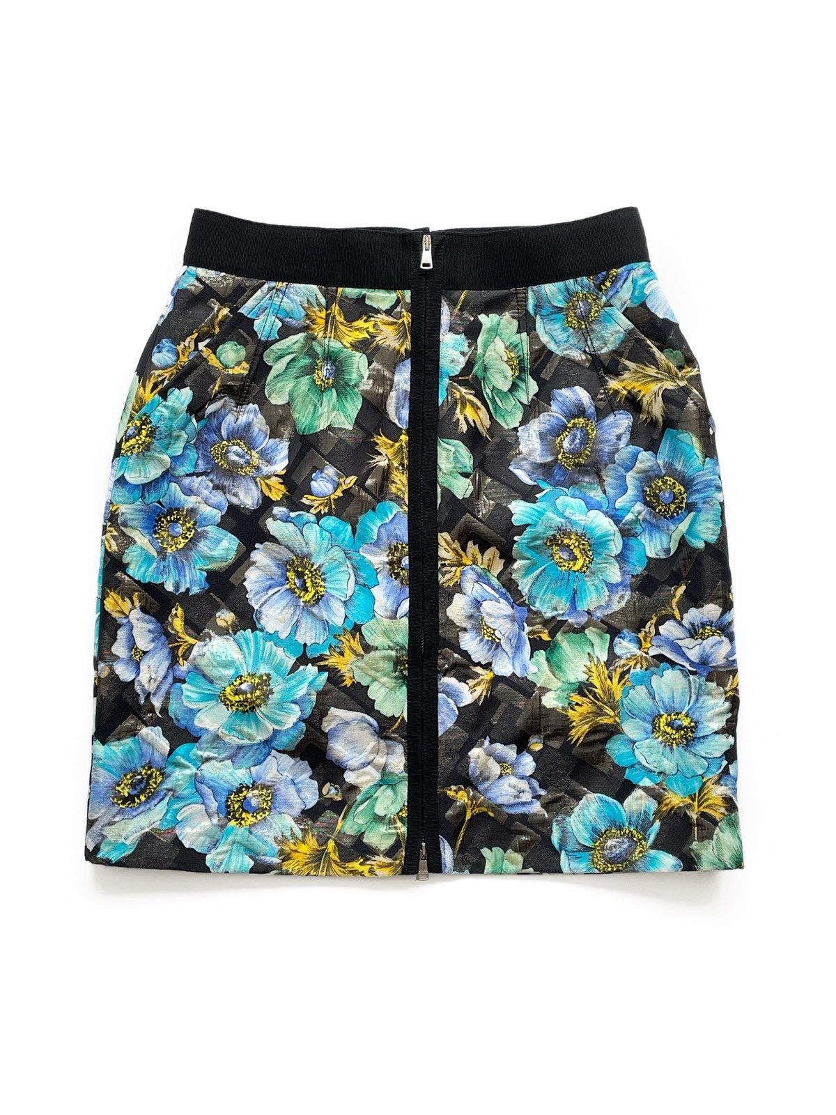 Dolce & Gabbana Dolce & Gabbana Floral Jacquard Mini Skirt Blue Flower Zip Size 26" / US 2 / IT 38 - 1 Thumbnail