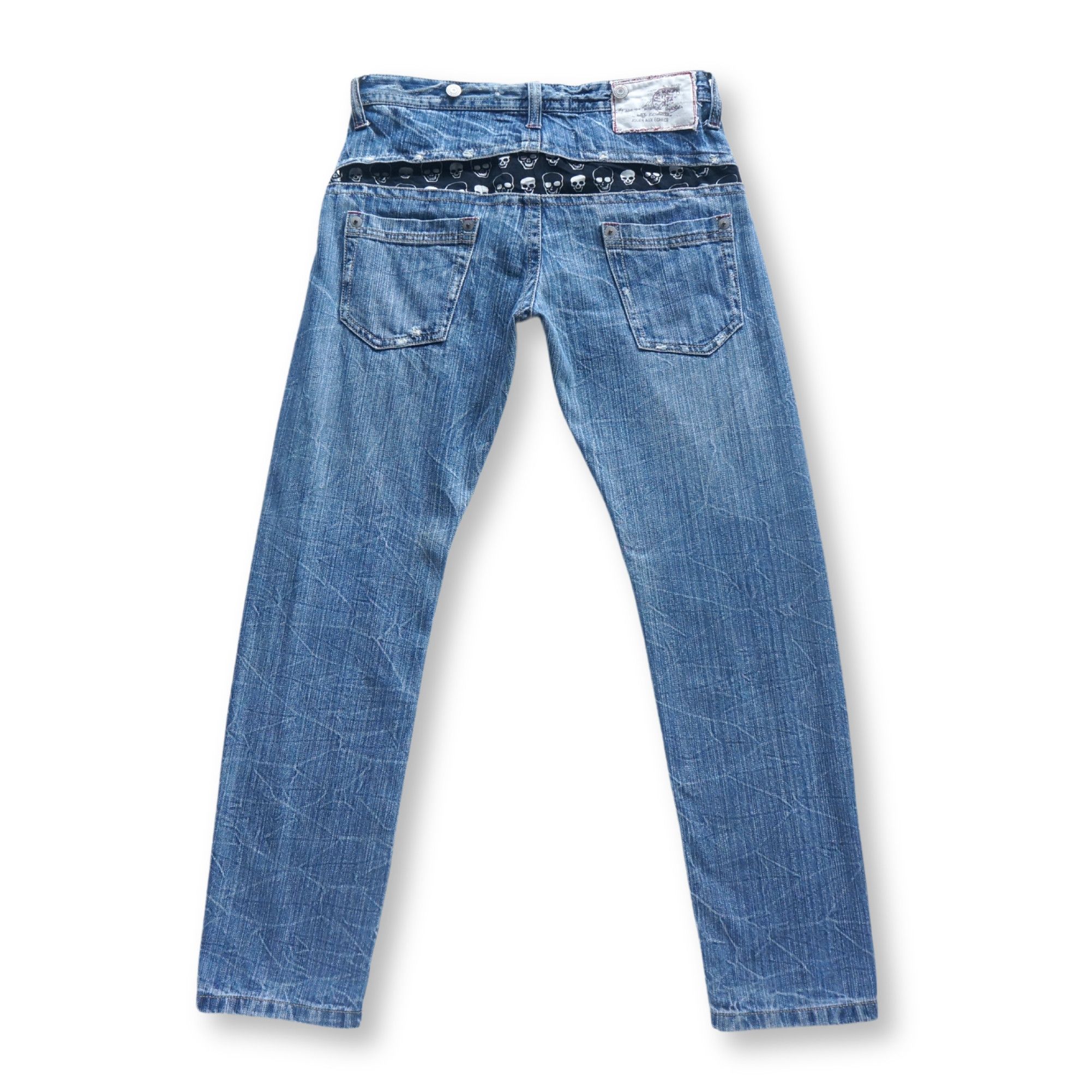 Japanese Brand Jouer Aux Echecs Skulls Jeans Size 29" - 3 Thumbnail