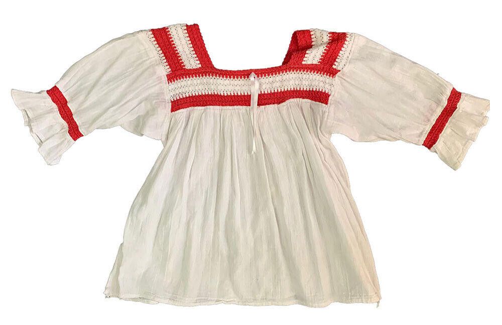 Designer Pre Owned Mexican White Hand Made Blouse L Size L / US 10 / IT 46 - 2 Thumbnail
