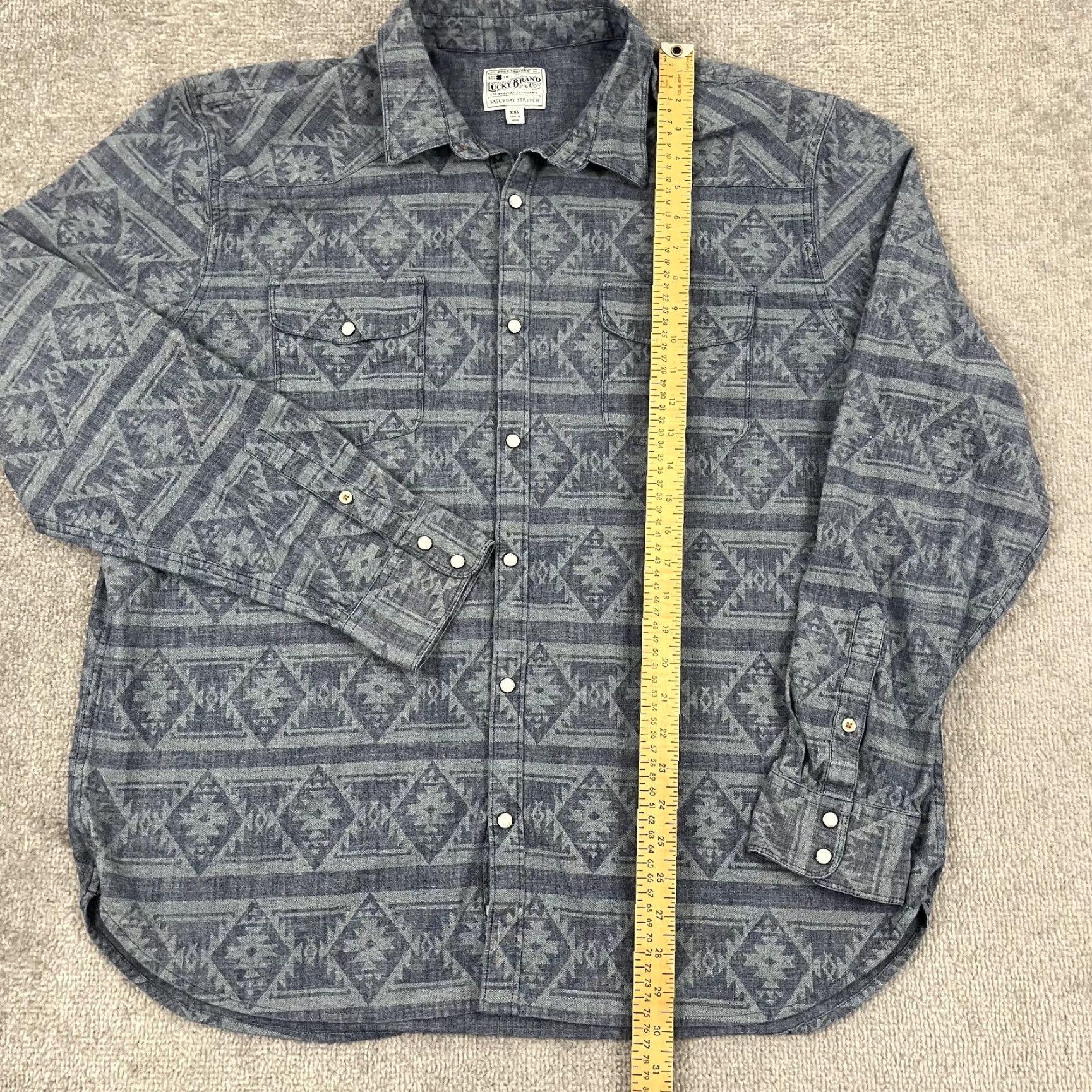 Lucky Brand Lucky Brand Shirt Mens 2XL Blue Southwestern Pearl Snap Cowboy Stretch Geometric Button-Up Casual Western Dress/Workwear Size US XXL / EU 58 / 5 - 4 Thumbnail