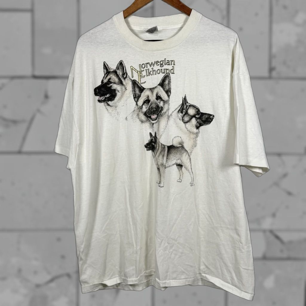Vintage VTG Lanna Rogers Norwegian Elkhound White Graphic Tee Mens XXL Single Stitch USA Size US XXL / EU 58 / 5 - 1 Thumbnail