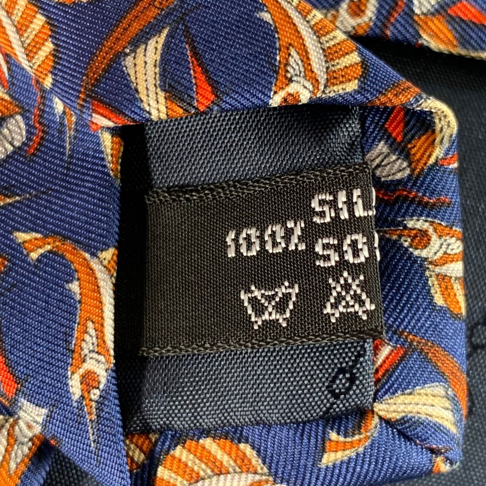 Salvatore Ferragamo SALVATORE FERRAGAMO Navy Orange Swordfish Nautical Silk Tie Size ONE SIZE - 5 Thumbnail