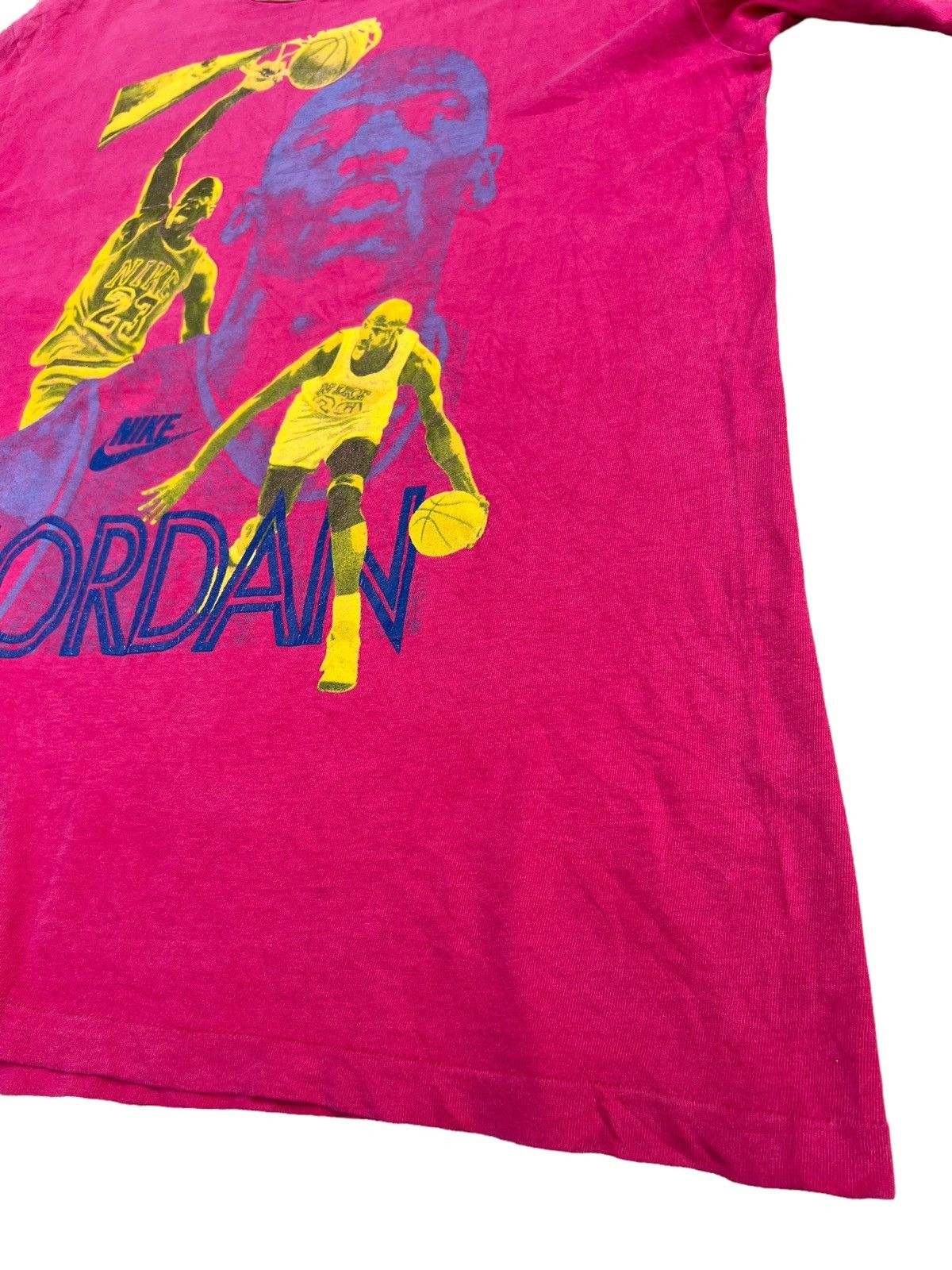 Nike Vintage 90s Nike Grey Tag Jordan Distress Sun Fade Pink tee Size US M / EU 48-50 / 2 - 10 Thumbnail