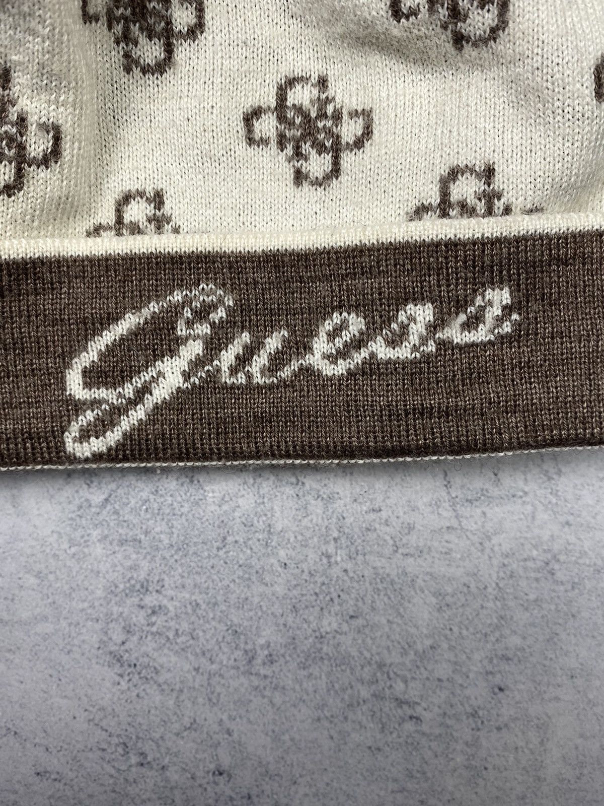 Guess GUESS 4G Logo Print Beanie Hat Brown Cream Monogram Knit Size ONE SIZE - 5 Thumbnail