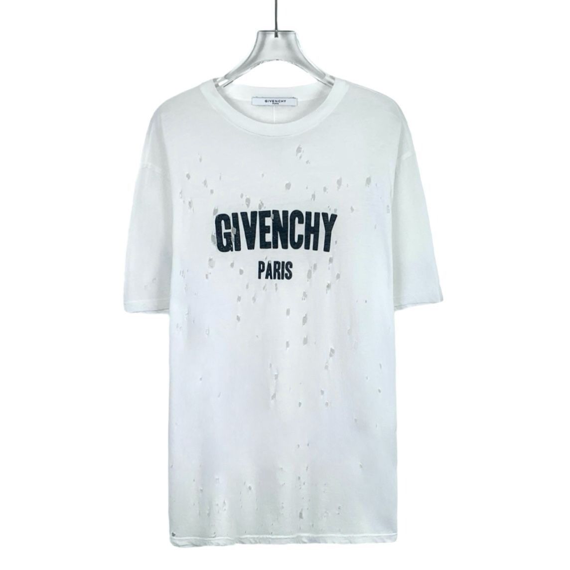 Givenchy Givenchy White Distressed Logo Cotton T-Shirt (Size M) Size M / US 6-8 / IT 42-44 - 1 Thumbnail