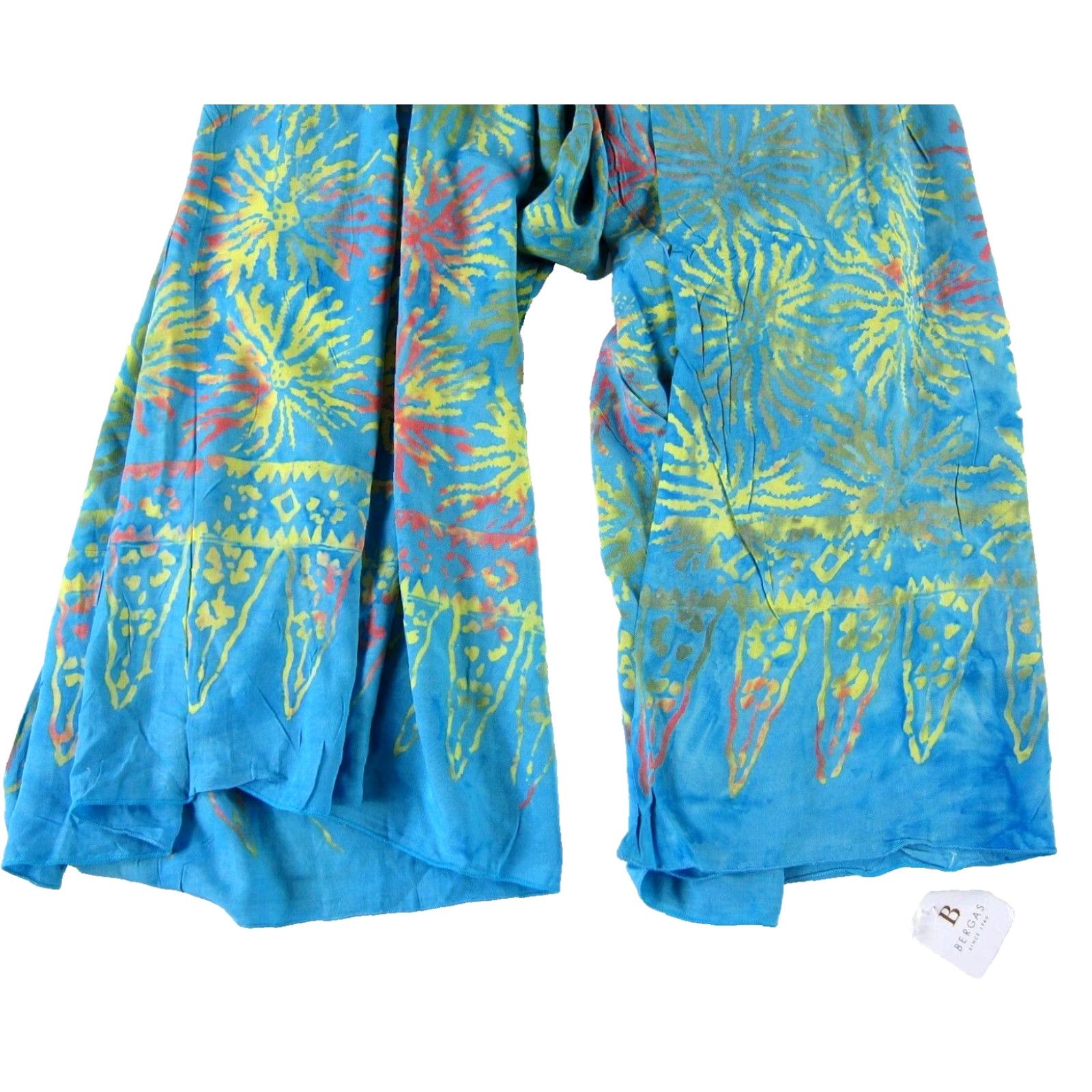 Vintage NWT Bergas 100% Rayon Blue Orange Yellow Sun Beach Wrap Sarong - Unisex Size ONE SIZE - 7 Thumbnail