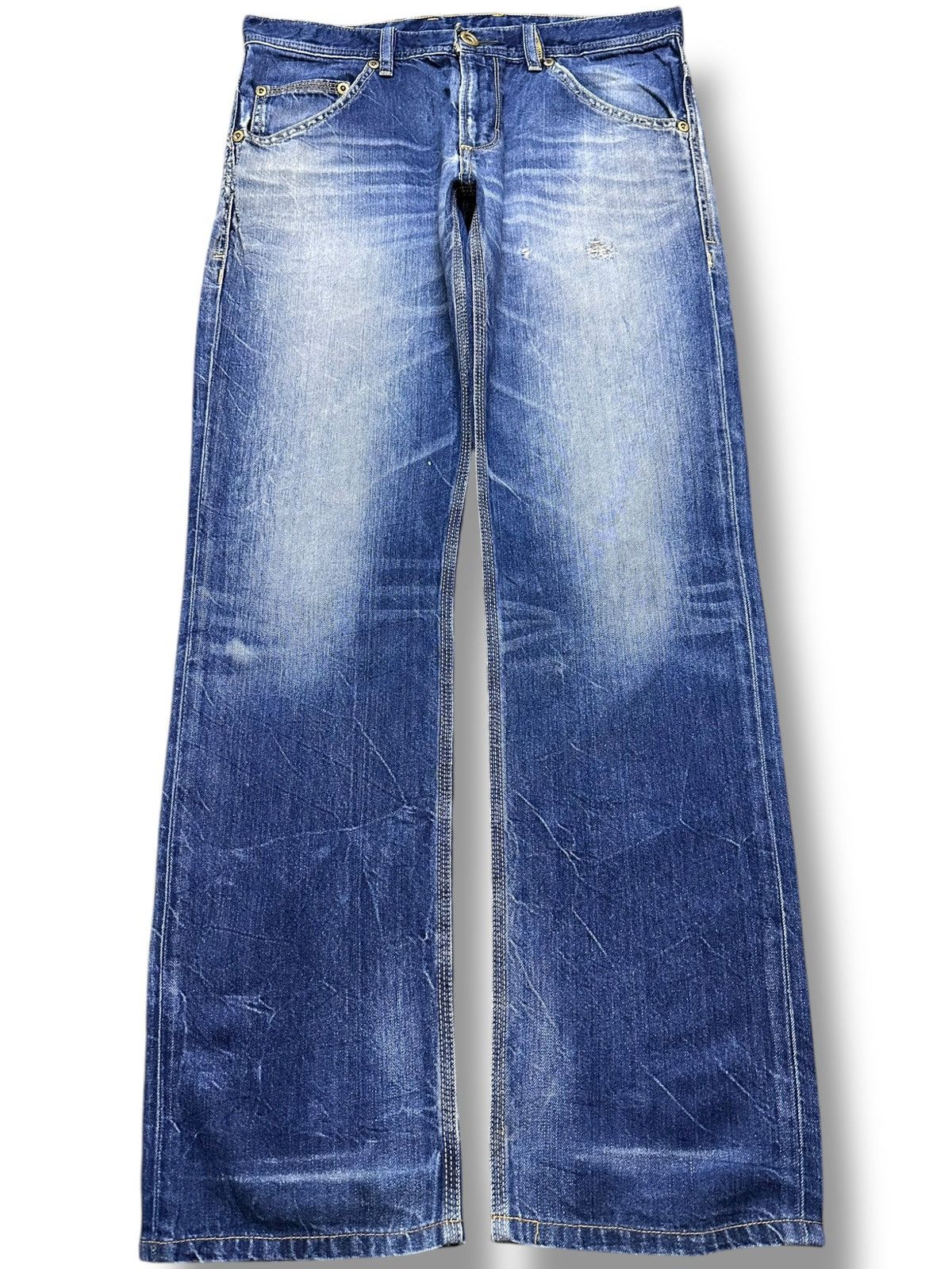 Japanese Brand Vintage Back Number Faded Whiskers Honeycomb Denim Size US 32 / EU 48 - 1 Thumbnail