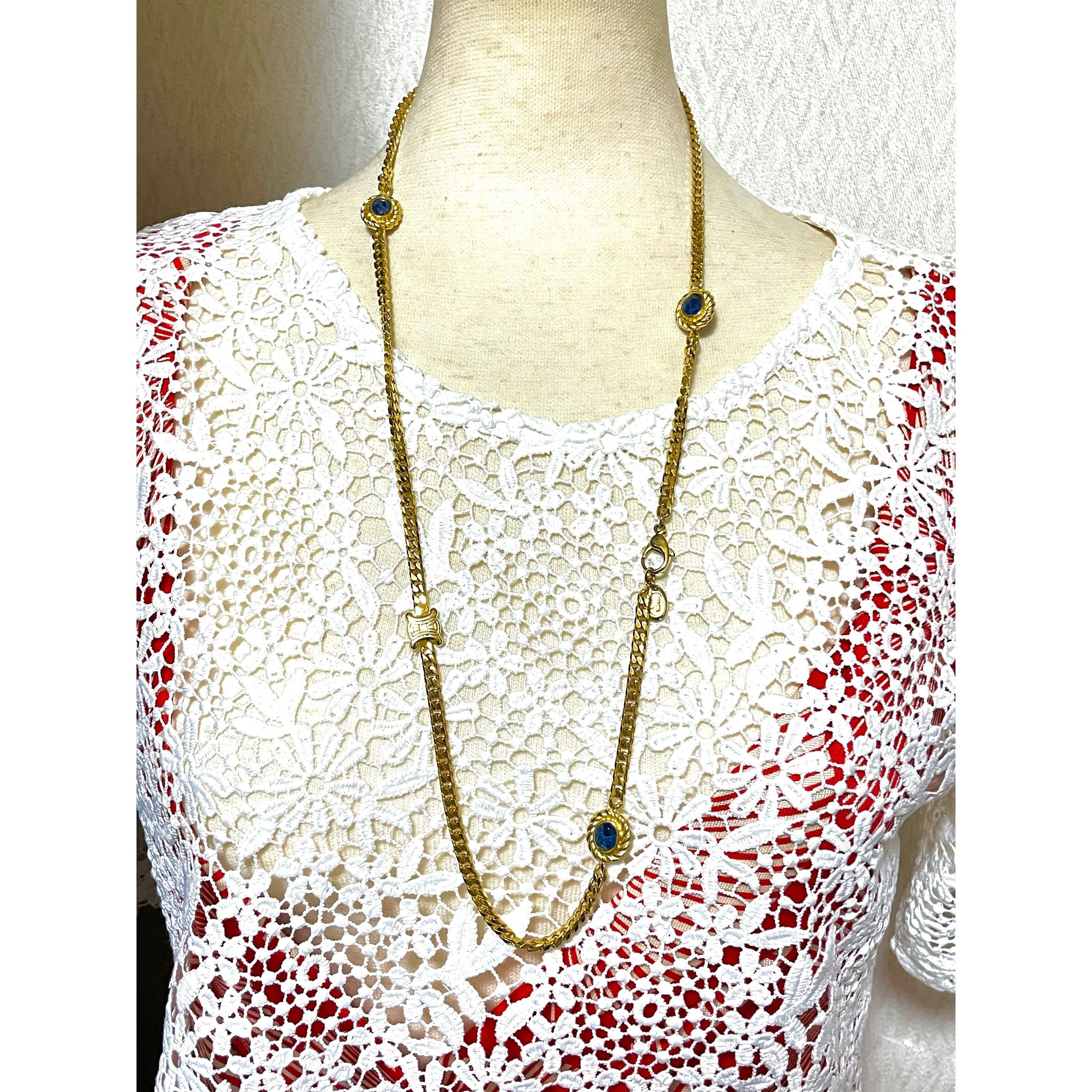 Celine Vintage Celine gold chain necklace, blue stone and triomphe Size ONE SIZE - 5 Thumbnail