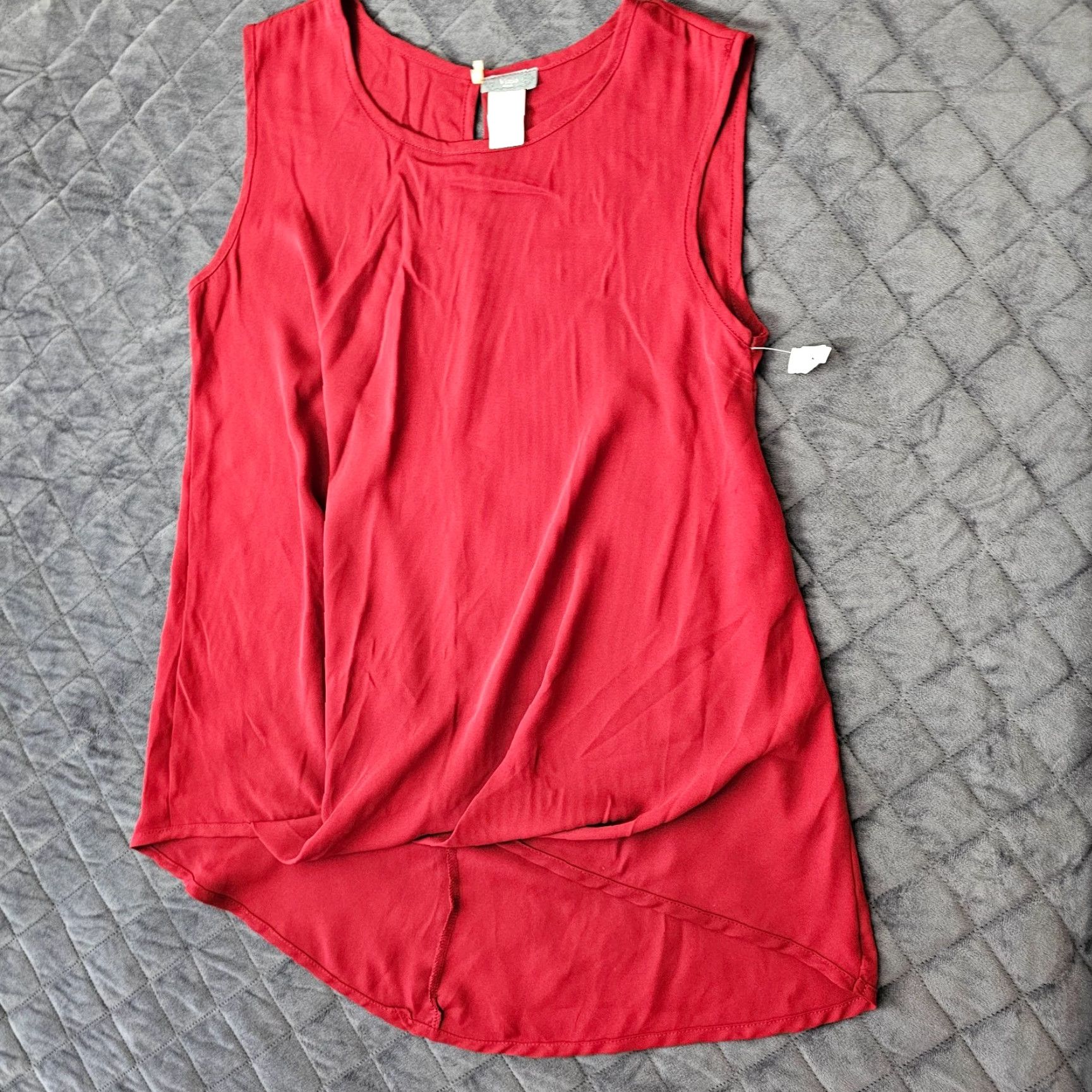 Vintage Vizio Brand USA U.S.A Women’s Blouse Size M Round Neck Sleeveless Top Scrunched Red Maroon Cotton Blend Patch Size M / US 6-8 / IT 42-44 - 5 Thumbnail