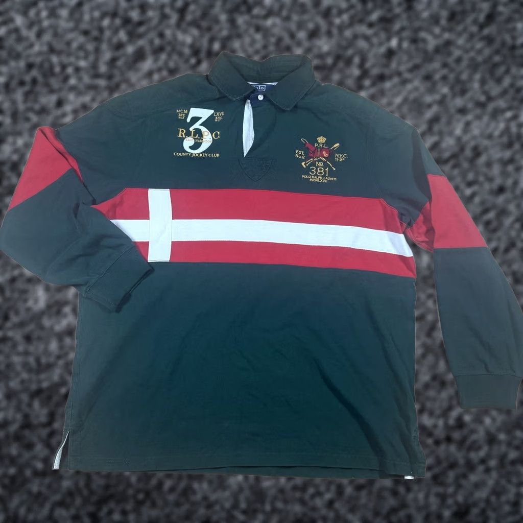 Ralph Lauren VINTAGE Ralph Lauren Rugby Shirt Polo Mens XL Red Equestrian Jockey Club Hampton NYC Men Size US XL / EU 56 / 4 - 1 Thumbnail
