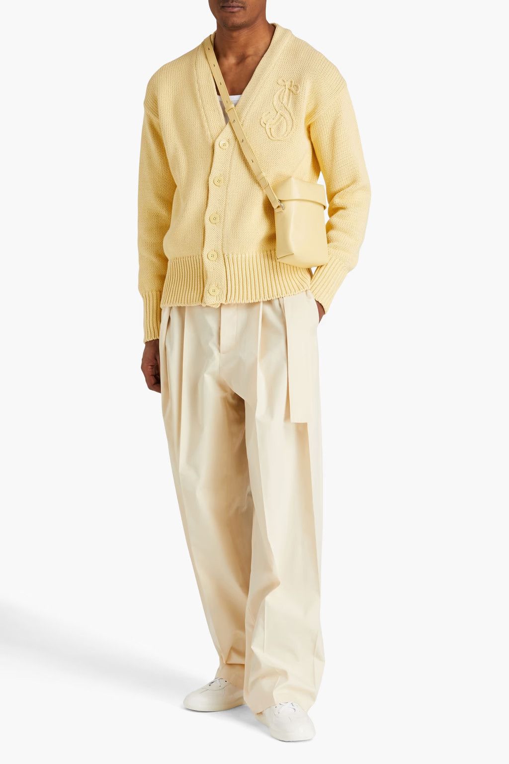 Jil Sander o1y1124 Embroidered-Logo Cotton Cardigan in Pastel Yellow Size US L / EU 52-54 / 3 - 2 Thumbnail