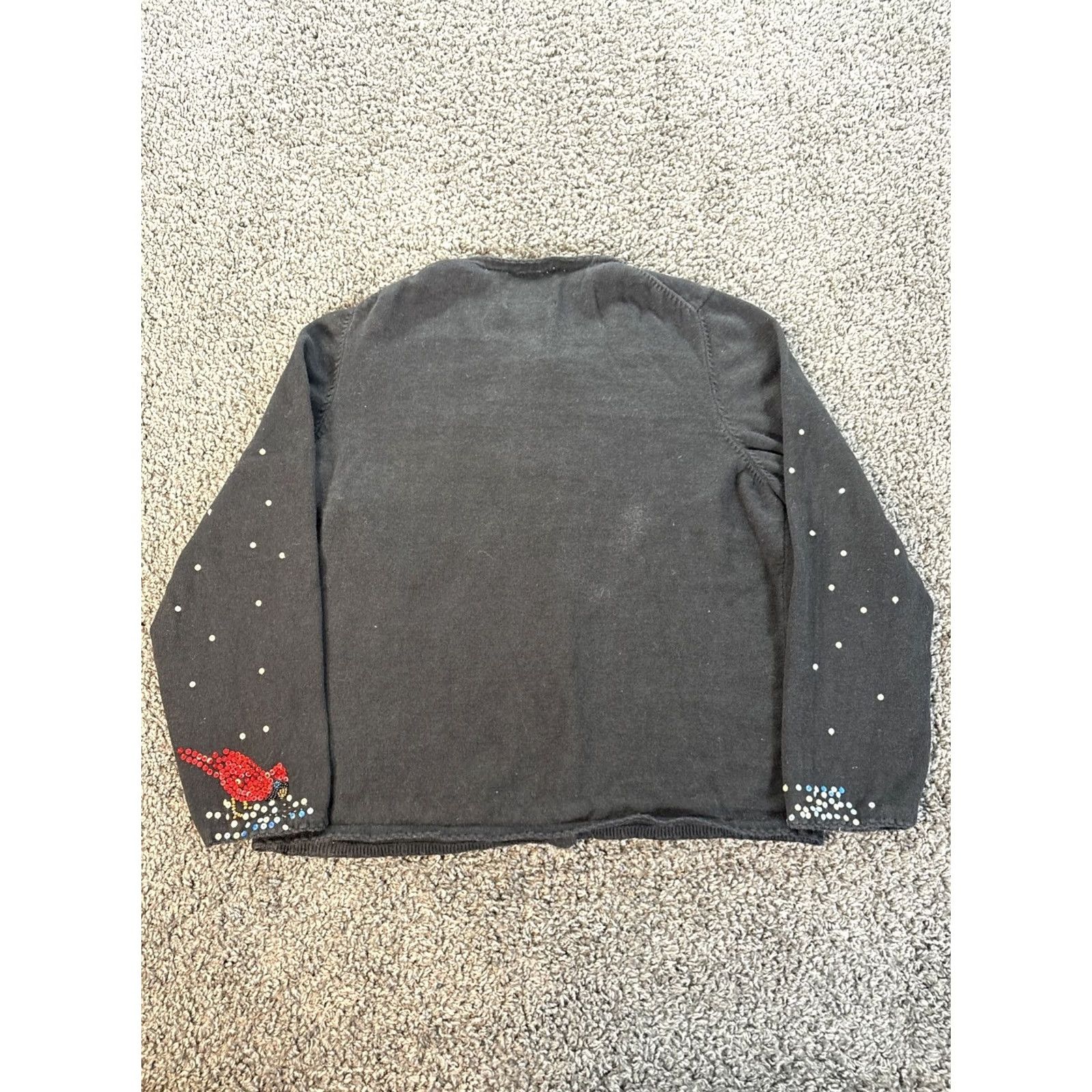 Velvet VINTAGE Michael Simon Christmas Cardigan Sweater Womens L Black Velvet Cotton Polyester Embroidered Round Neck Winter Snowman Holiday Womens 80s? Size L / US 10 / IT 46 - 5 Thumbnail