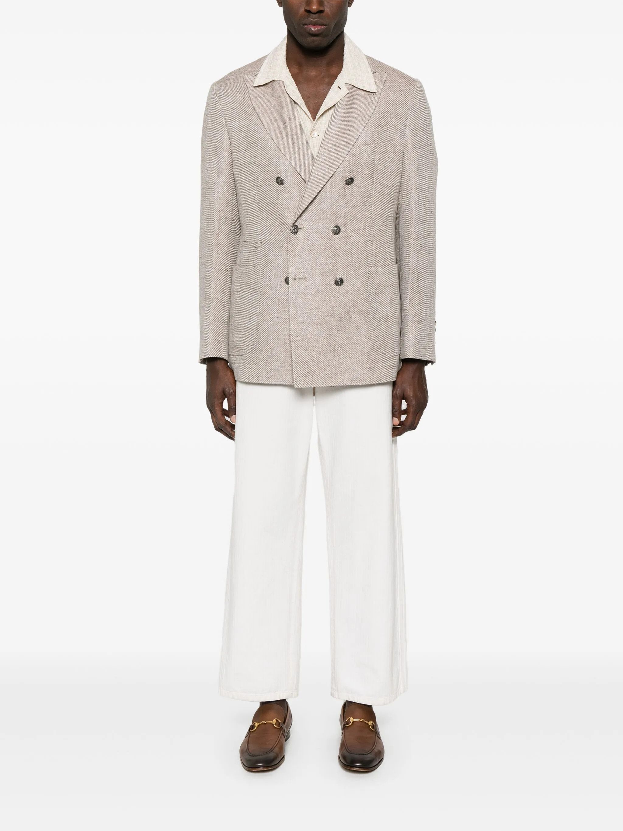Brunello Cucinelli o1y0526 Double-breasted Blazer in Beige Size US M / EU 48-50 / 2 - 2 Thumbnail