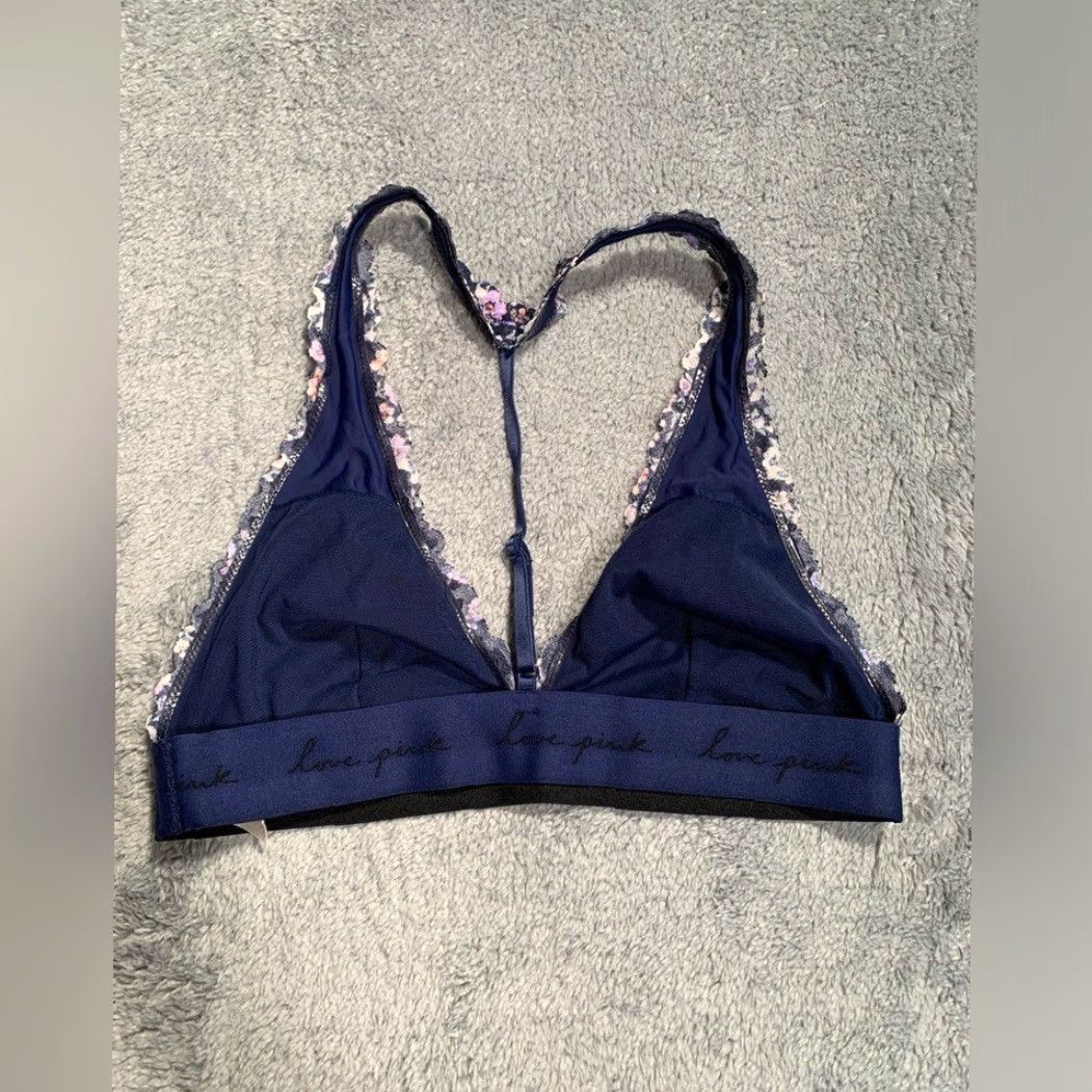 Vintage Victoria's Secret PINK Bralette Blue Floral Lace Bralette S Small Women Slim Lace Bralette Blue Floral - Victoria's Secret Pink Bralette Women S Size ONE SIZE - 4 Thumbnail