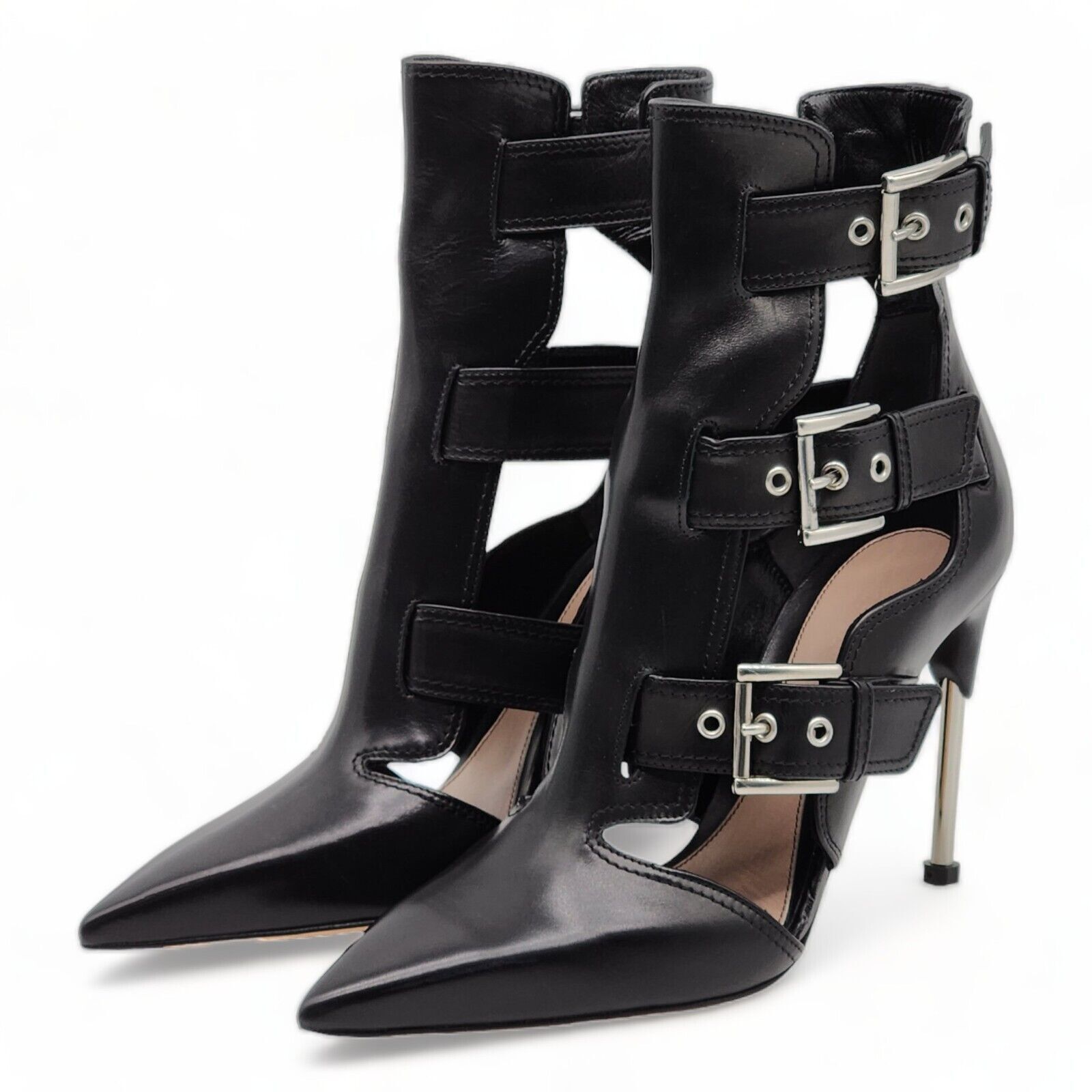 Alexander McQueen Cage Buckle Ankle Stiletto Heeled Booties Leather Black 37 Size US 7 / IT 37 - 1 Thumbnail