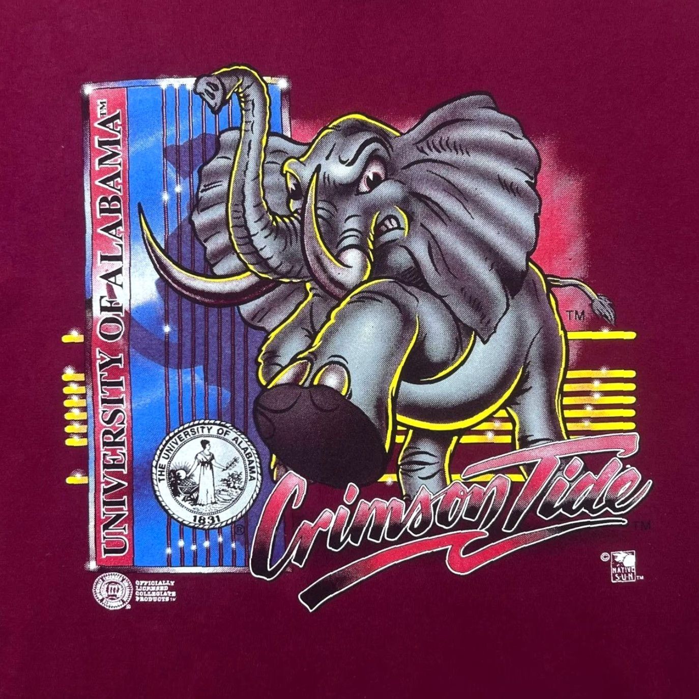 Native VINTAGE University Of Alabama "Crimson Tide" College Single Stitch T-Shirt L Mens Burgundy Red Graphic Print 90s NFL Native Sun Size US L / EU 52-54 / 3 - 4 Thumbnail