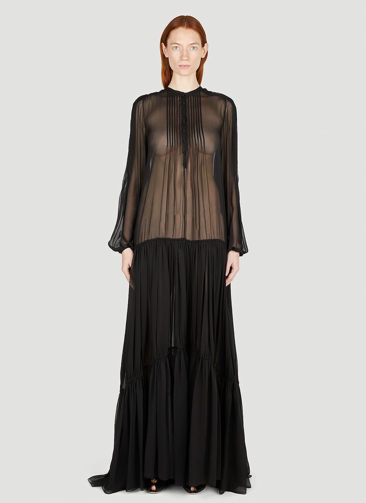 Saint Laurent Paris o1s1wg110924 Long Dress In Crepe Muslin in Black Size XS / US 0-2 / IT 36-38 - 1 Thumbnail