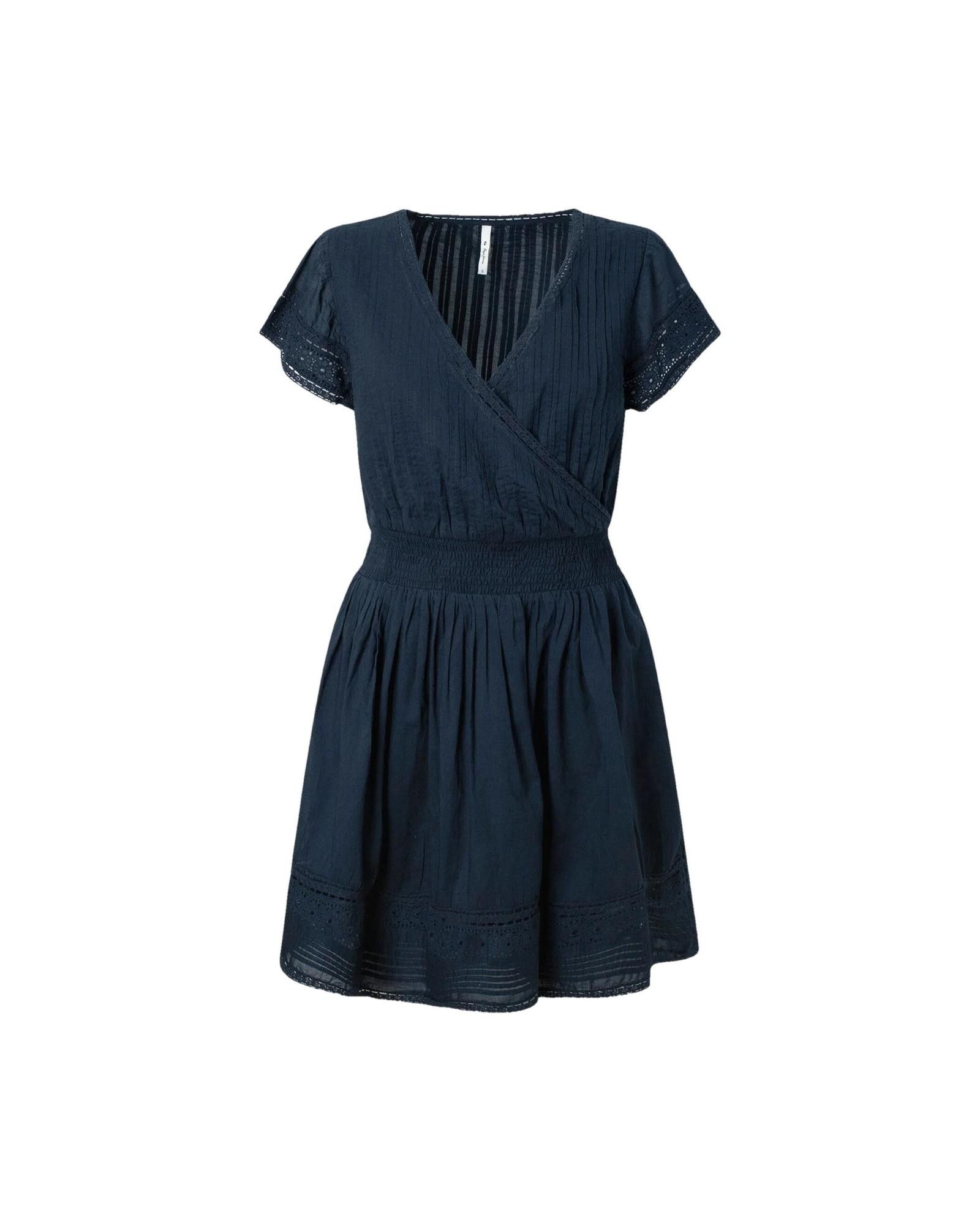 image of Pepe Jeans Short Sleeve V-Neck Cotton Dress in Blue, Women's (Size XL)