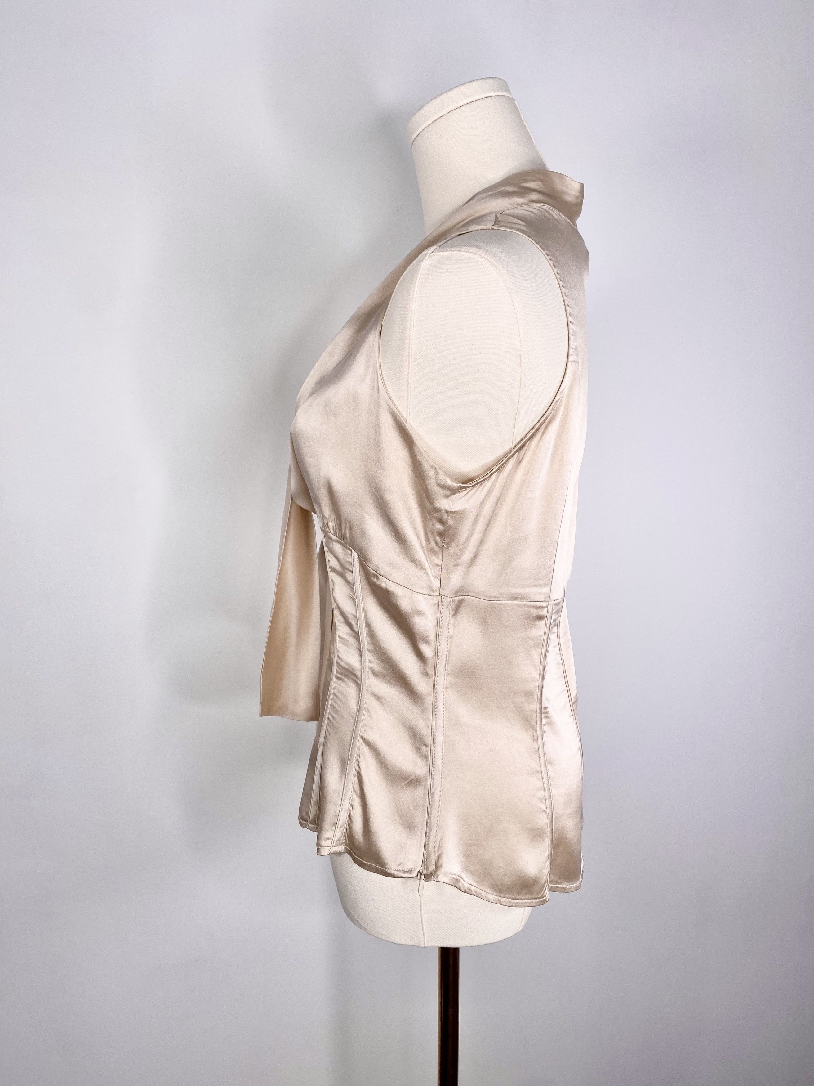 Adolfo Dominguez Adolfo Dominguez - Silk beige ribbon blouse Size XS / US 0-2 / IT 36-38 - 4 Thumbnail