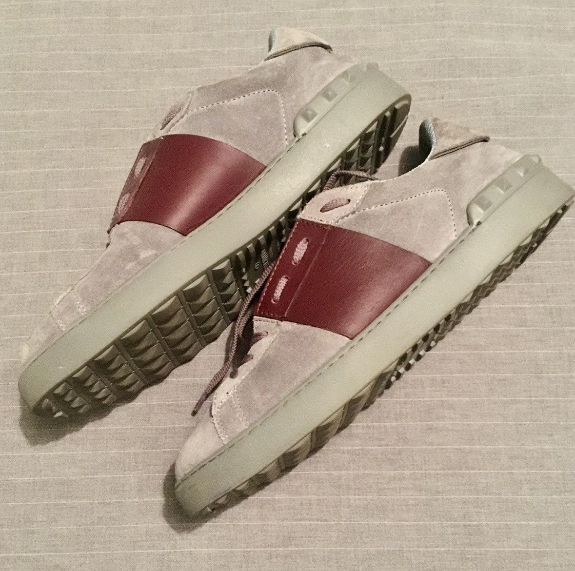 Grey Suede / Burgundy Leather Open Sneakers