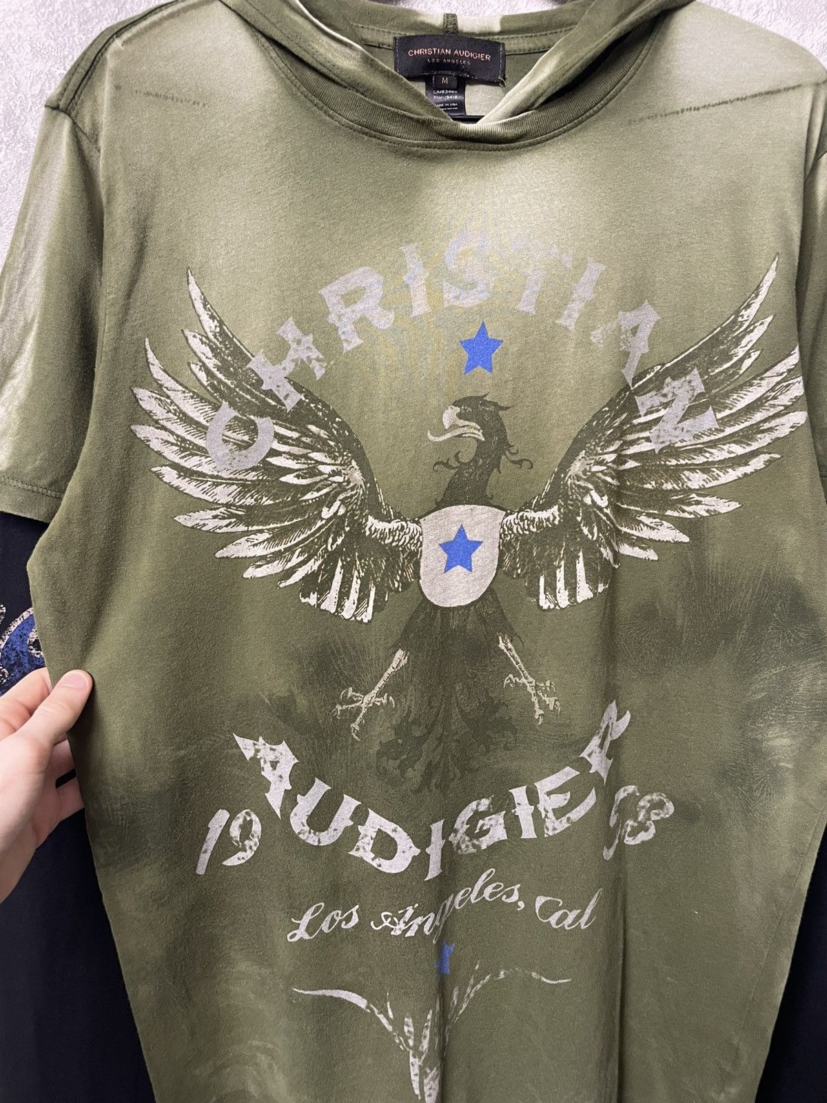 Christian Audigier Christian Audigier Layered Hooded Double Sleeve Graphic Tee Size US M / EU 48-50 / 2 - 7 Thumbnail