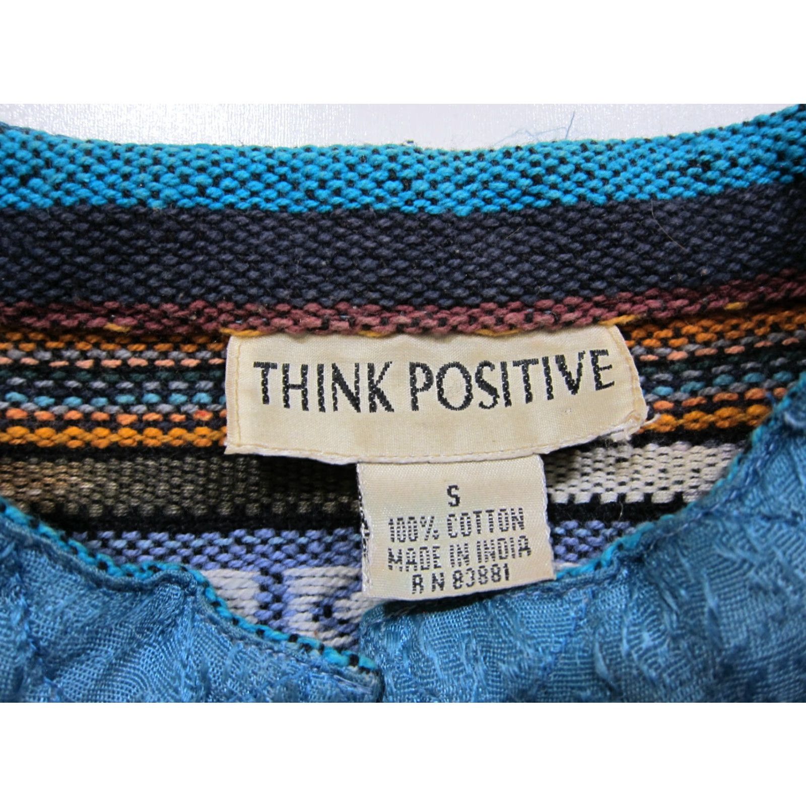 Vintage VINTAGE Think Positive Woven Cotton Blue Orange Ethnic Button-Down Jacket Women Small Size S / US 4 / IT 40 - 3 Thumbnail