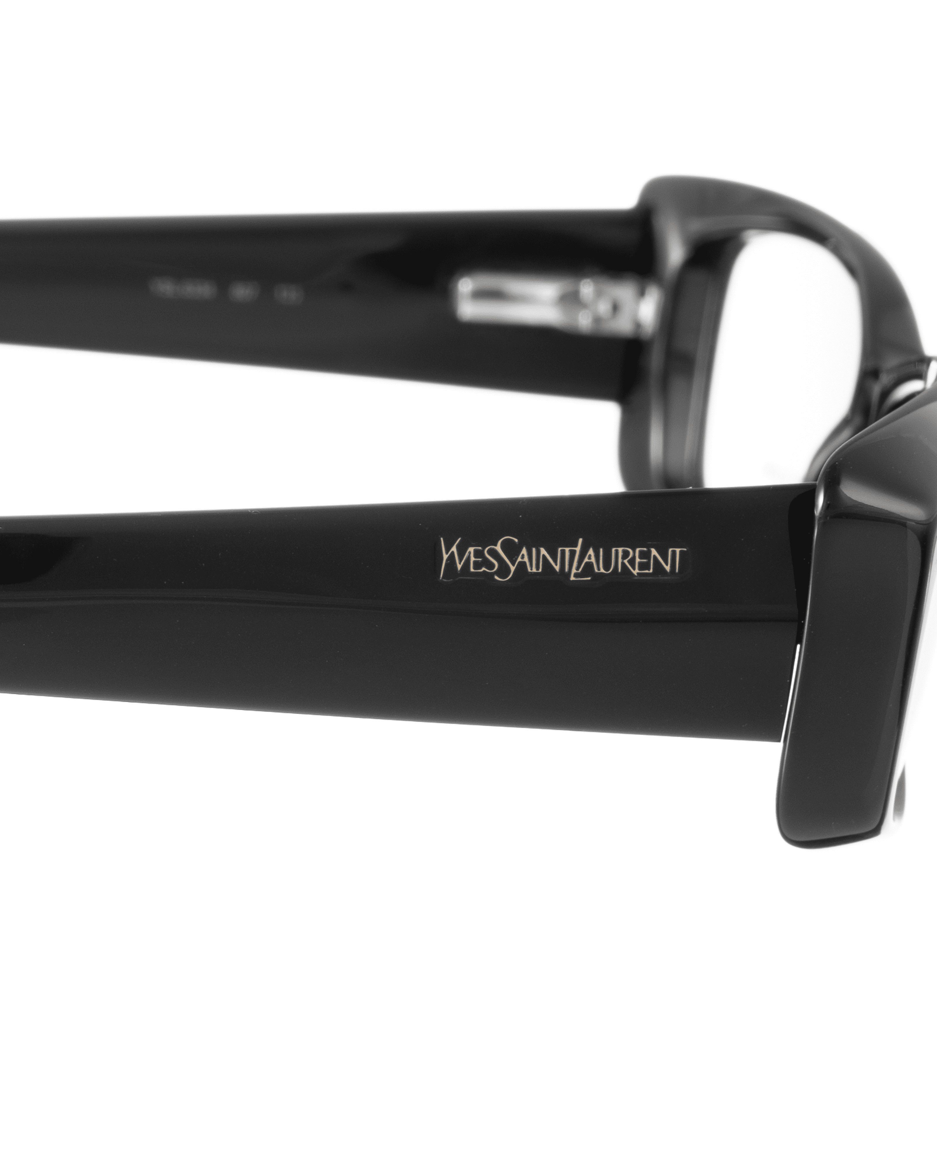 Yves Saint Laurent Yves Saint Laurent 00s Cat Eye Black Glasses with Gold Logo Size ONE SIZE - 3 Thumbnail