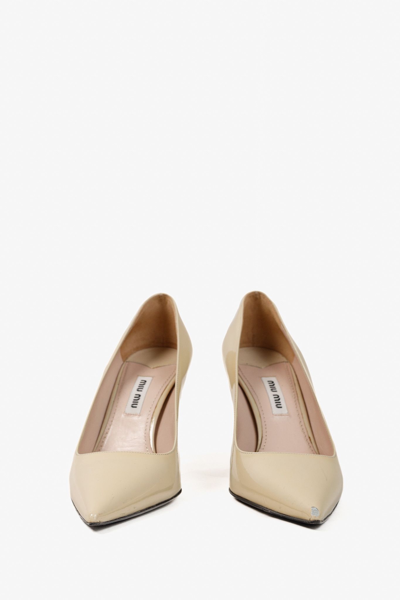 Miu Miu Miu Miu Cream Vernice Leather Pointed-Toe Pumps Size US 5.5 / IT 35.5 - 2 Thumbnail