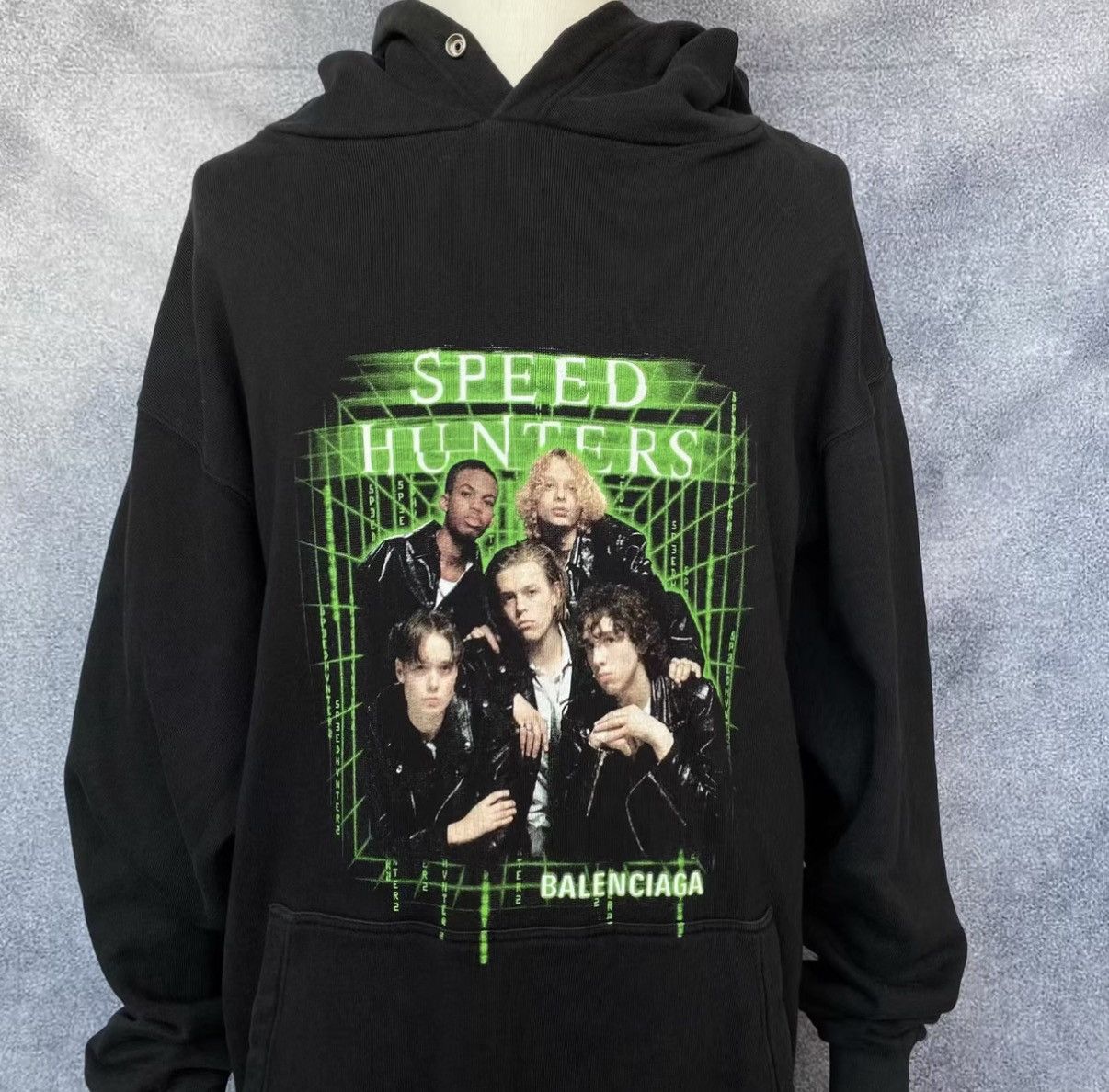 Balenciaga Black Green Band Portrait Hoodie