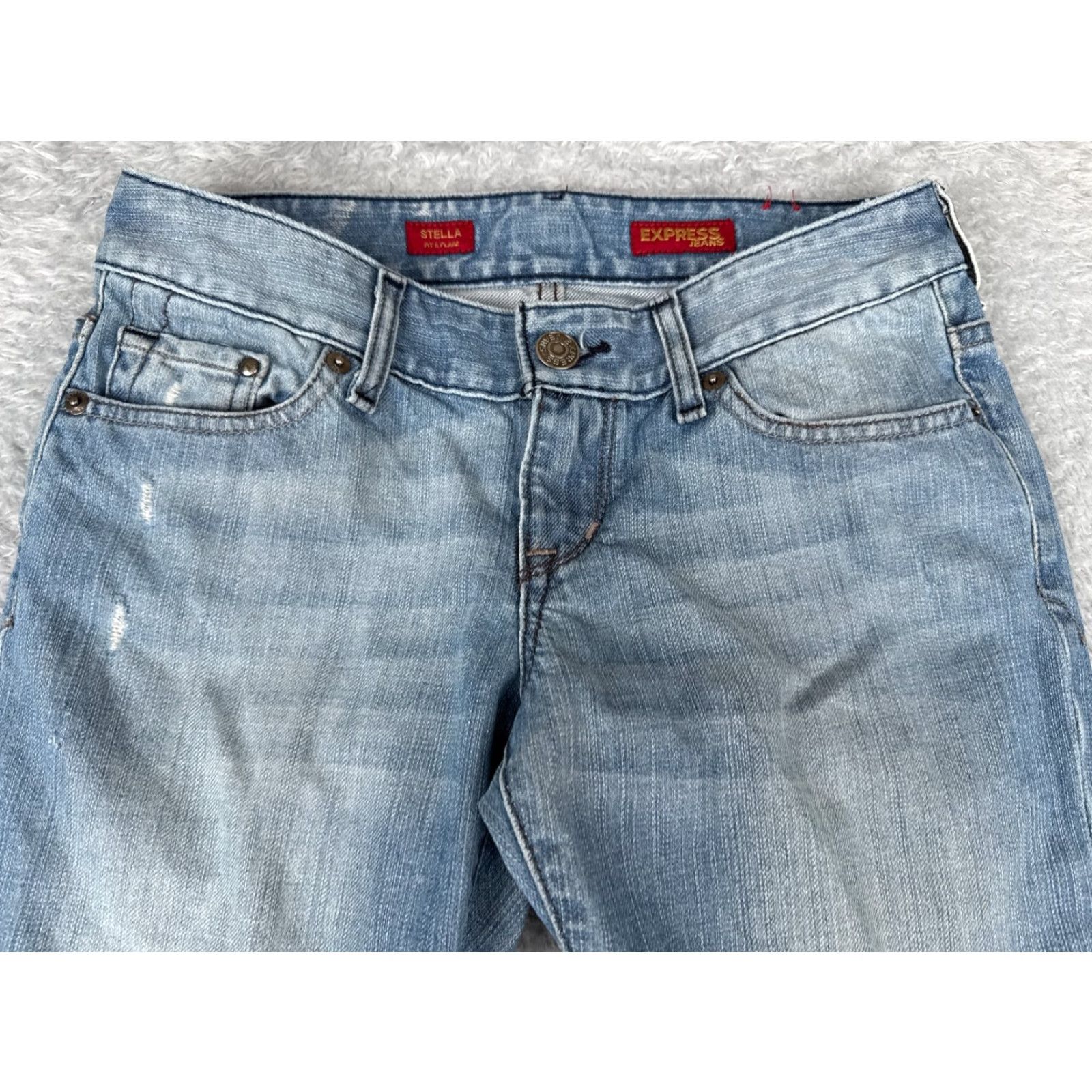 Express Express Jeans Womens 28 Blue Denim Stella Fit & Flare Distressed Low Rise 28x29 Size 28" / US 6 / IT 42 - 4 Thumbnail