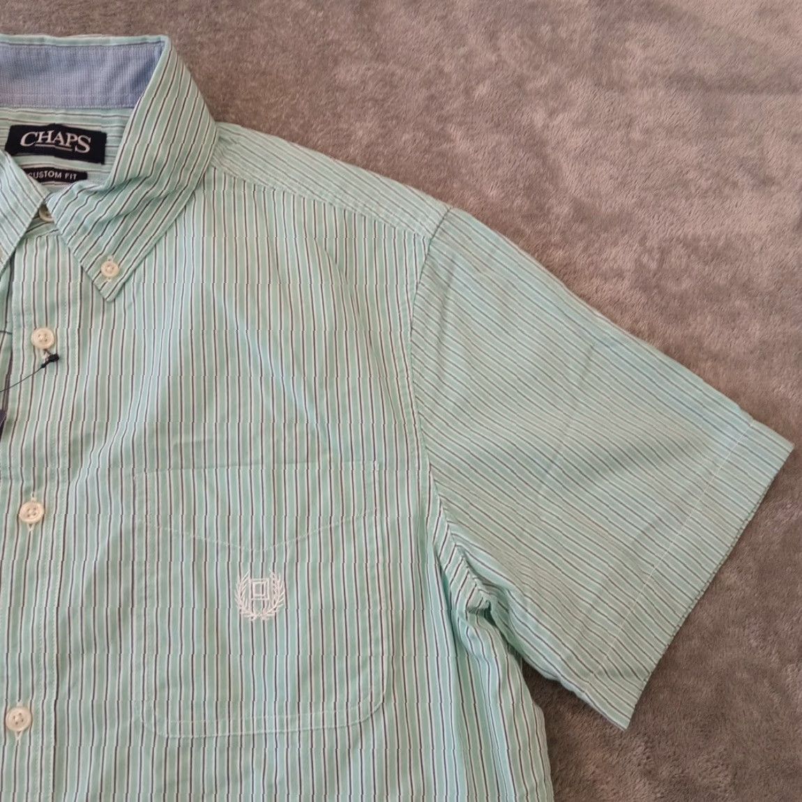 Chaps Chaps Shirt Mens M Blue Striped Button-Down Short Sleeve Casual Cotton Blend New Regular Fit Size US M / EU 48-50 / 2 - 4 Thumbnail