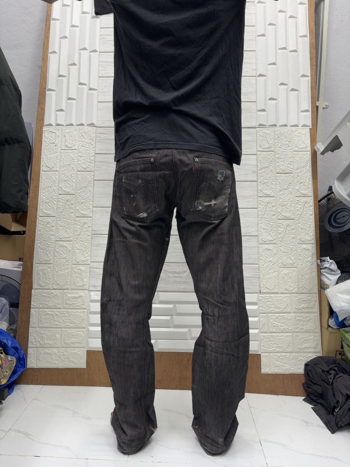 Kapital Levi’s Engineered Curved Black Distressed Denim Jeans Loose Size US 30 / EU 46 - 15 Thumbnail